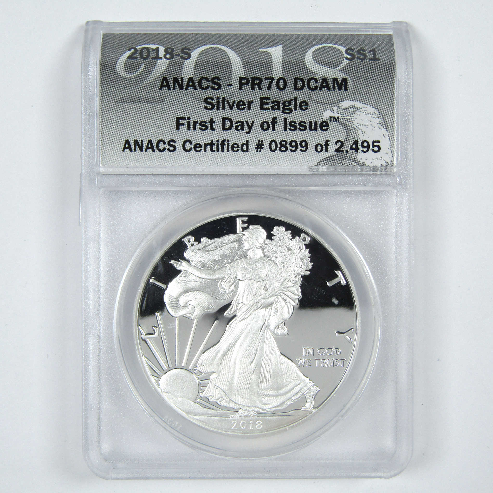 2018 S American Silver Eagle PR 70 DCAM ANACS $1 First Day SKU:CPC8044