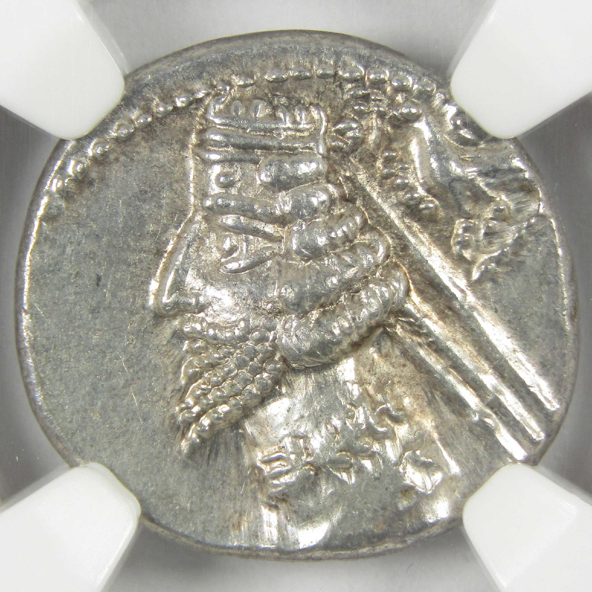 38-2 BC Phraates IV Parthian Kingdom Silver Drachm MS* NGC Ancient