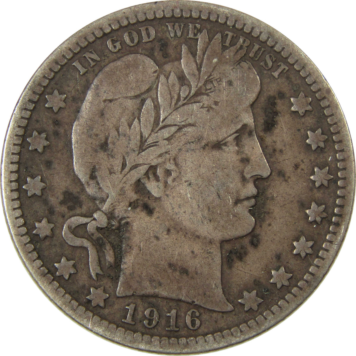1916 D Barber Silver Quarter VG Very Good 25c Coin SKU:I28523