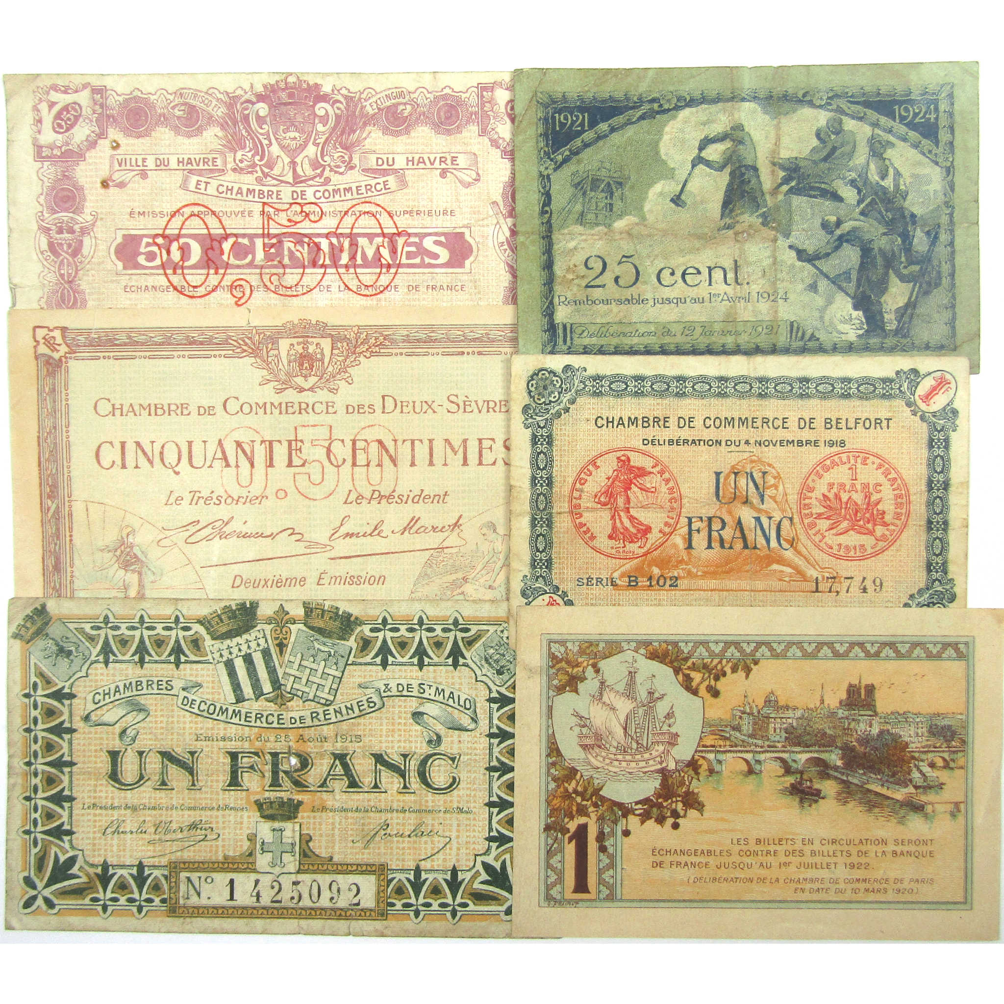 World War I Era France Paper Money Currency 14 Piece Lot SKU:IPC5229