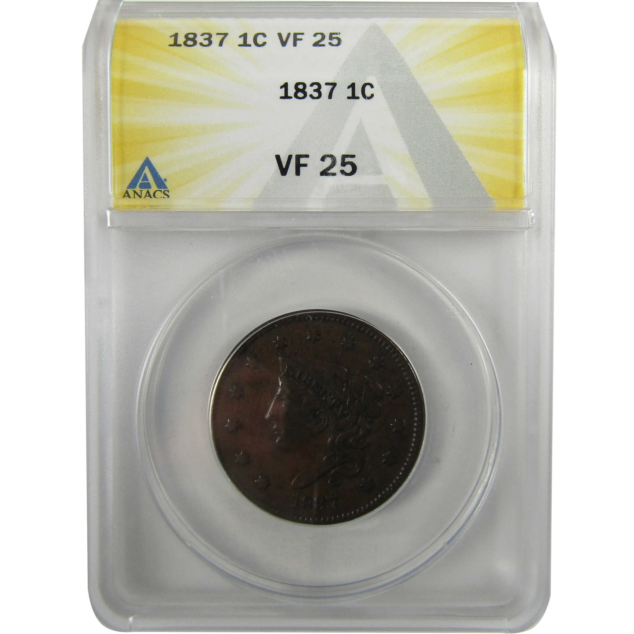 1837 Plain Cord Medium Letters Coronet Lrg 1c VF 25 ANACS SKU:I28030