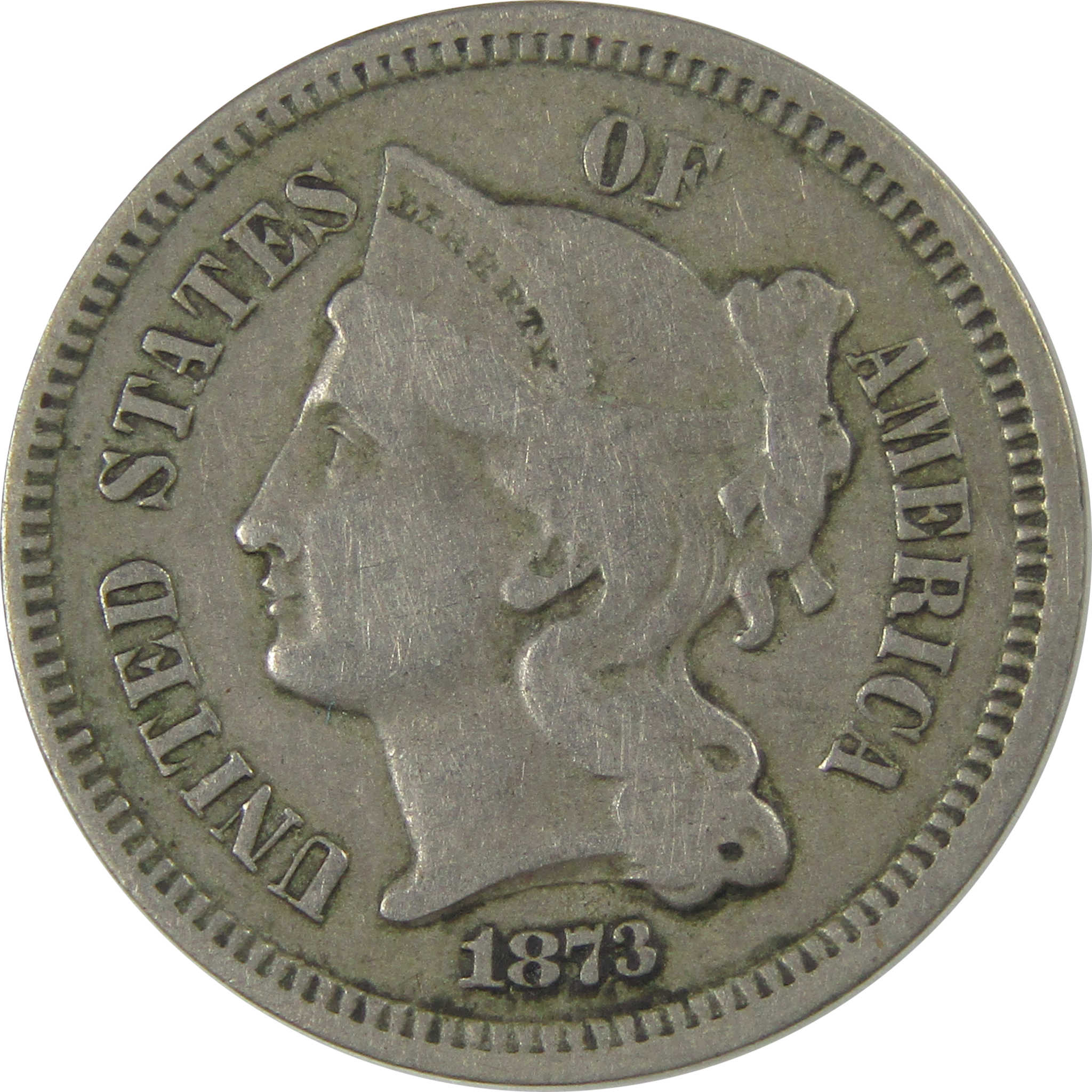 1873 Open 3 Nickel Three Cent Piece VG Very Good 3c Coin SKU:CP9