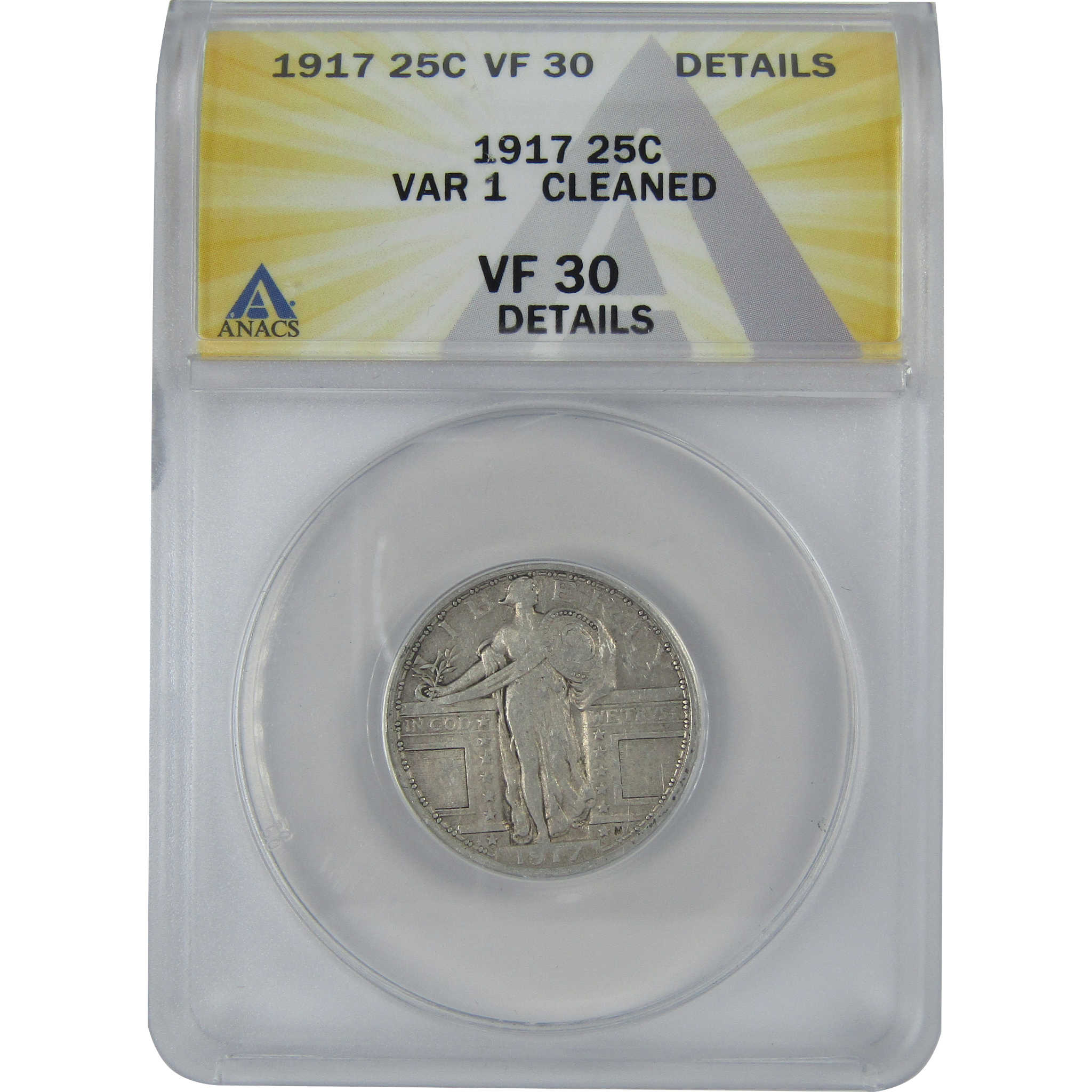 1917 Type 1 Standing Liberty Quarter VF 30 Details ANACS SKU:I16132