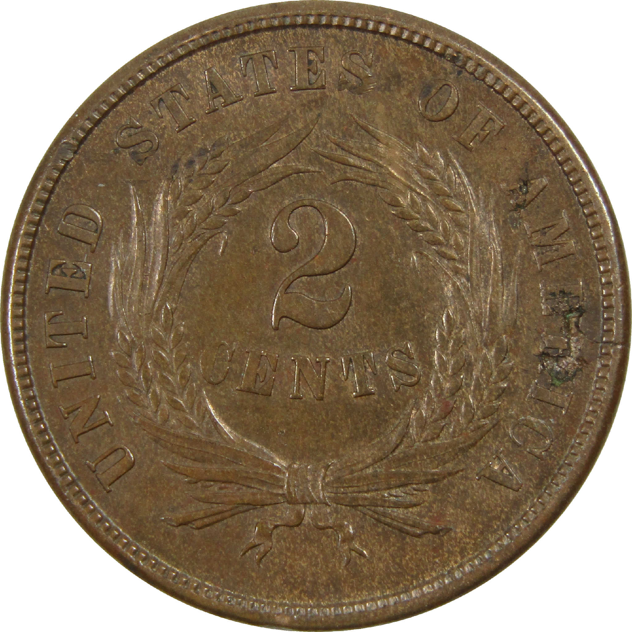 1865 Two Cent Piece AU Details 2c Planchet Flaw Mint Error SKU:I12588