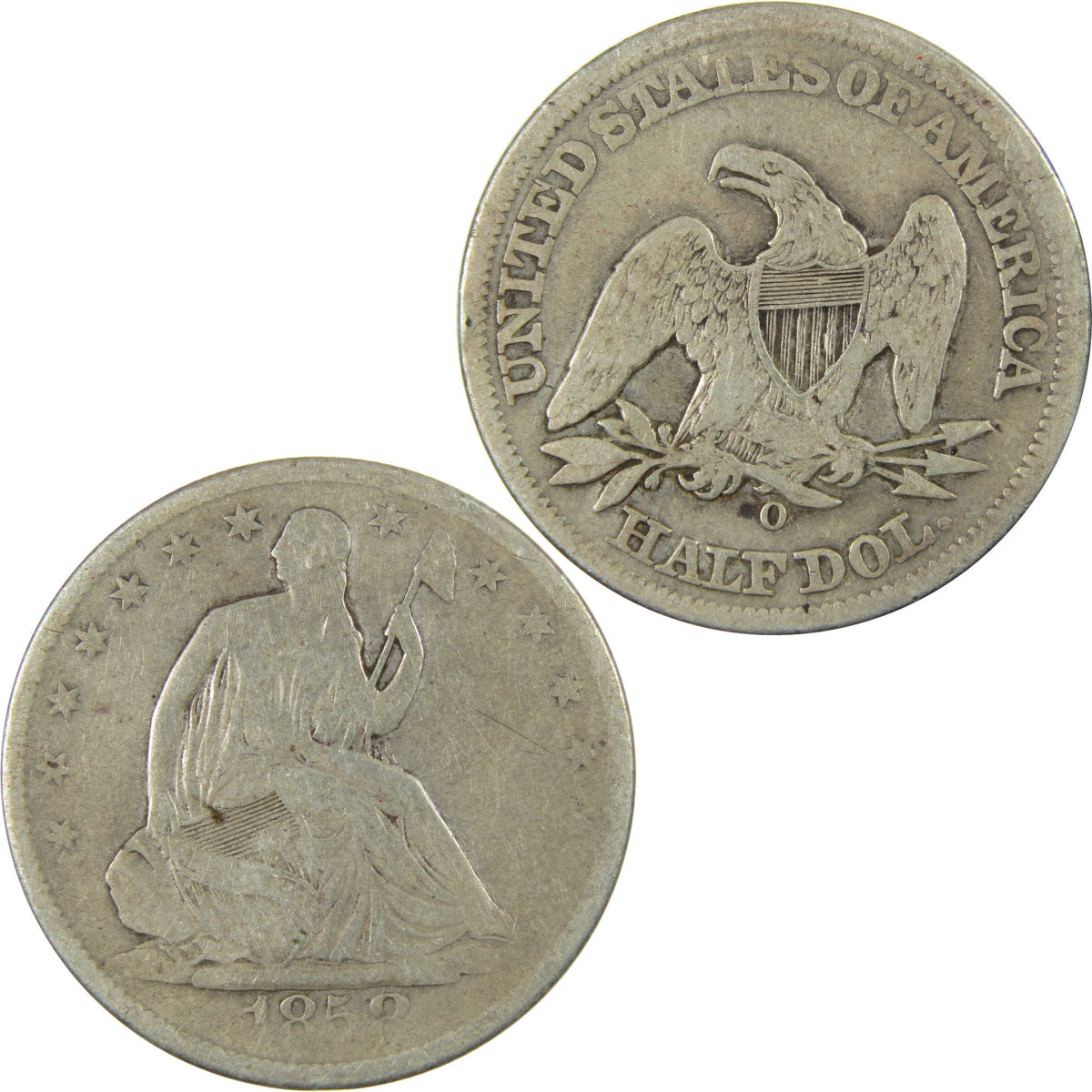 1858 O Seated Liberty Silver Half Dollar AG About Good Coin SKU:CP1759