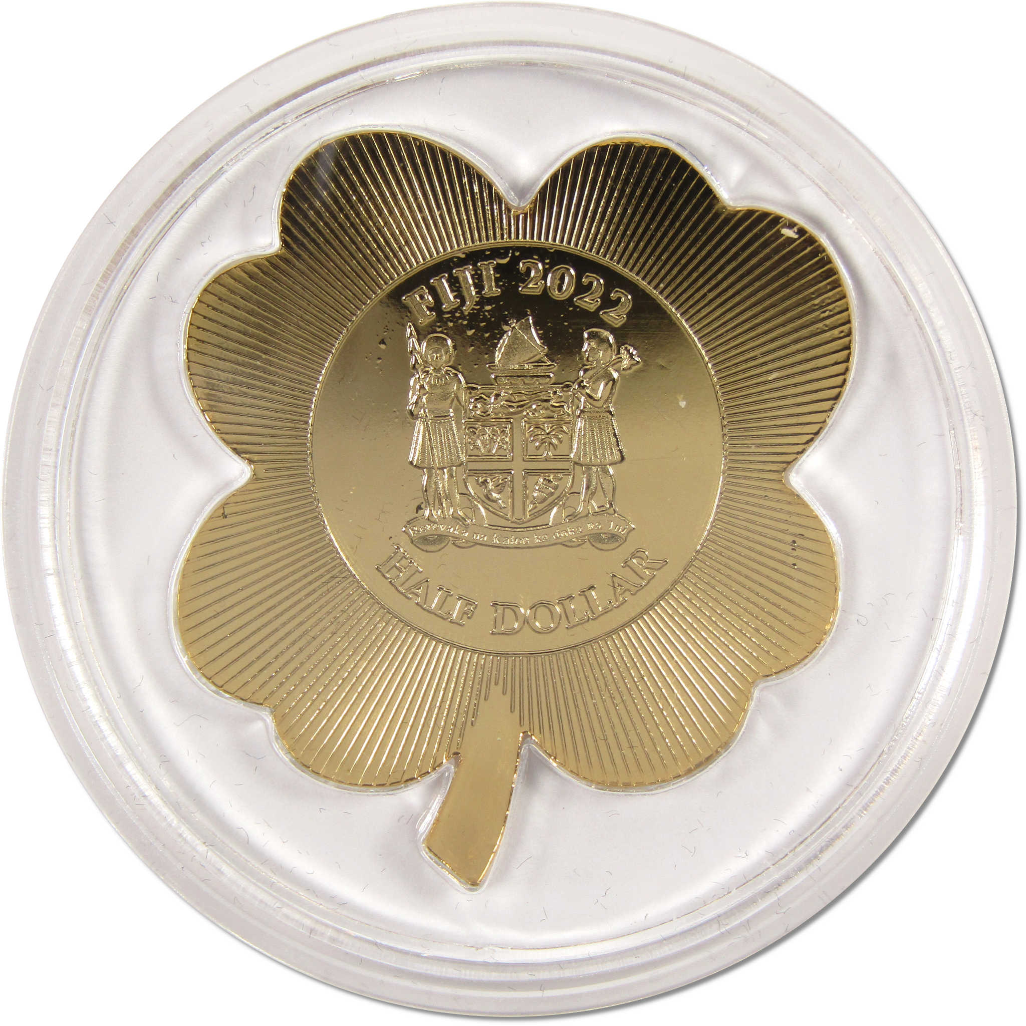 Four Leaf Clover Choice Proof Gold-Plated 50c Coin 2022 Fiji COA