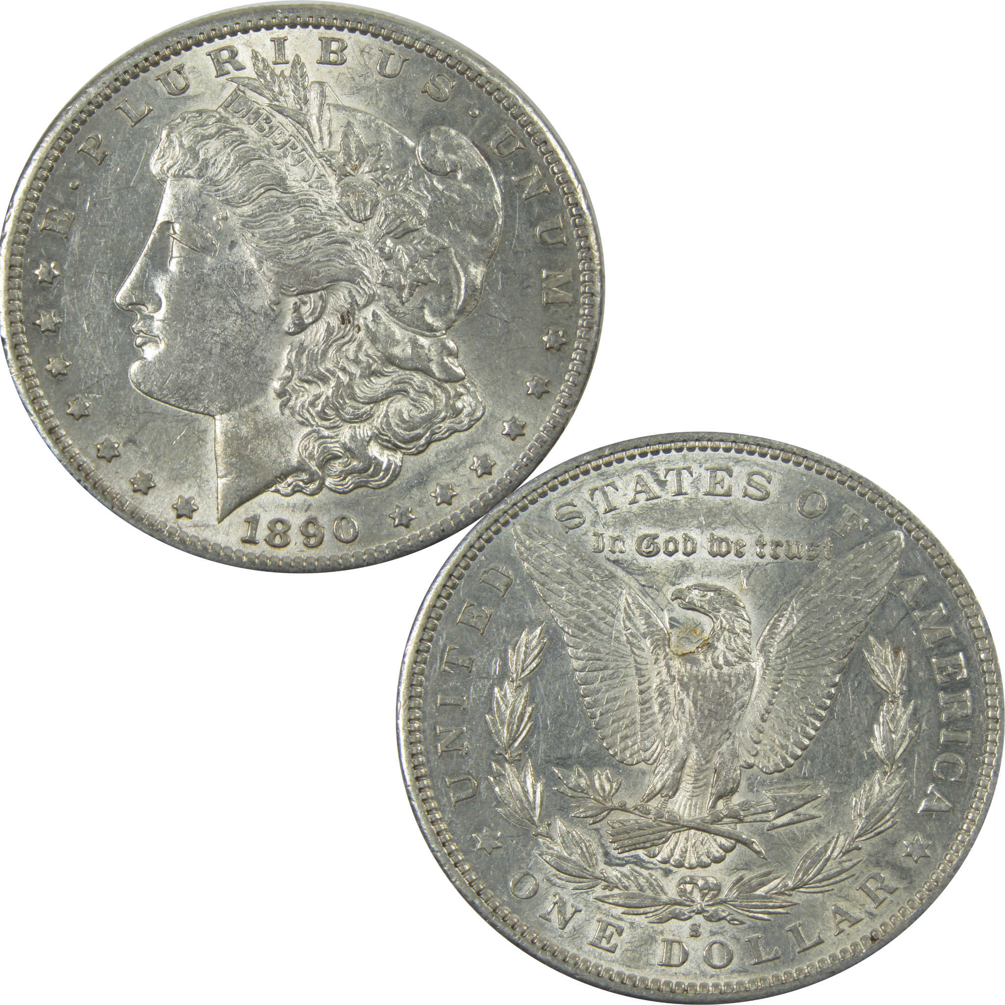 1890 S Morgan Dollar AU About Uncirculated Silver $1 Coin SKU:I15482 - Morgan coin - Morgan silver dollar - Morgan silver dollar for sale - Profile Coins &amp; Collectibles