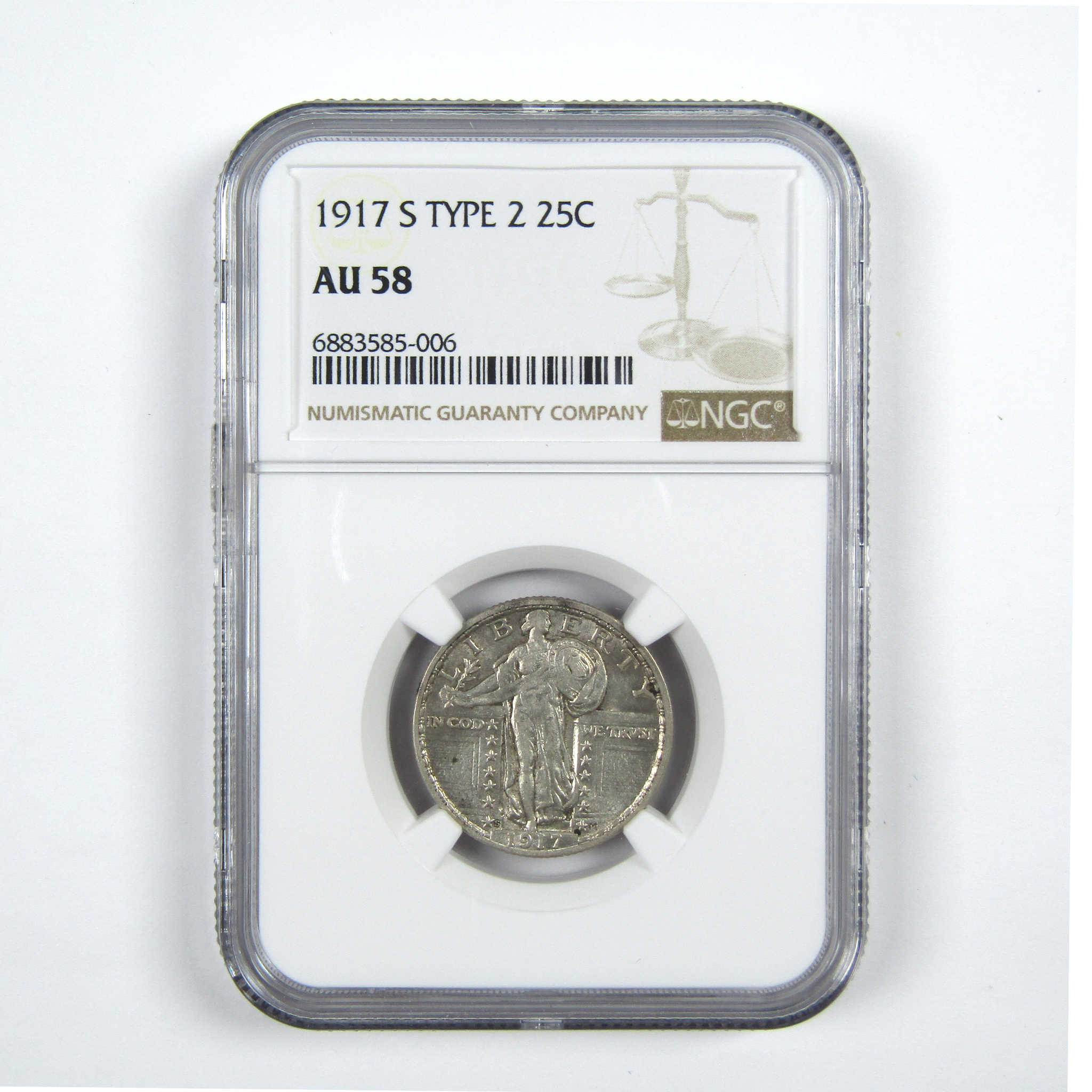 1917 S Type 2 Standing Liberty Quarter AU 58 NGC Silver 25c SKU:I14613