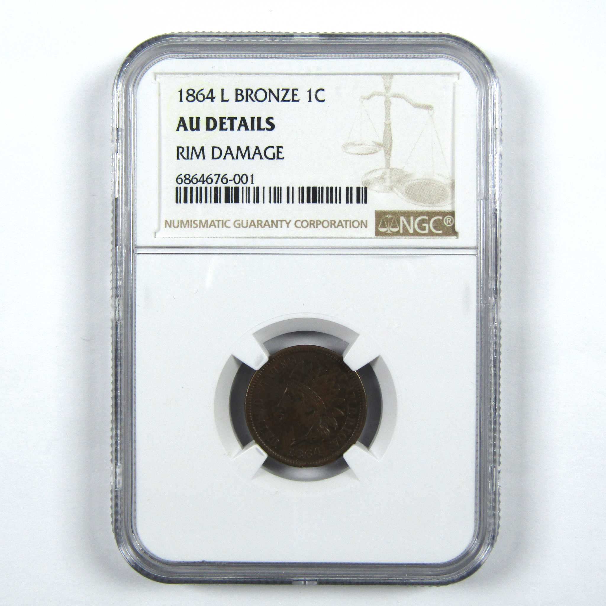 1864 L Indian Head Cent AU Details NGC Penny 1c Coin SKU:I11798