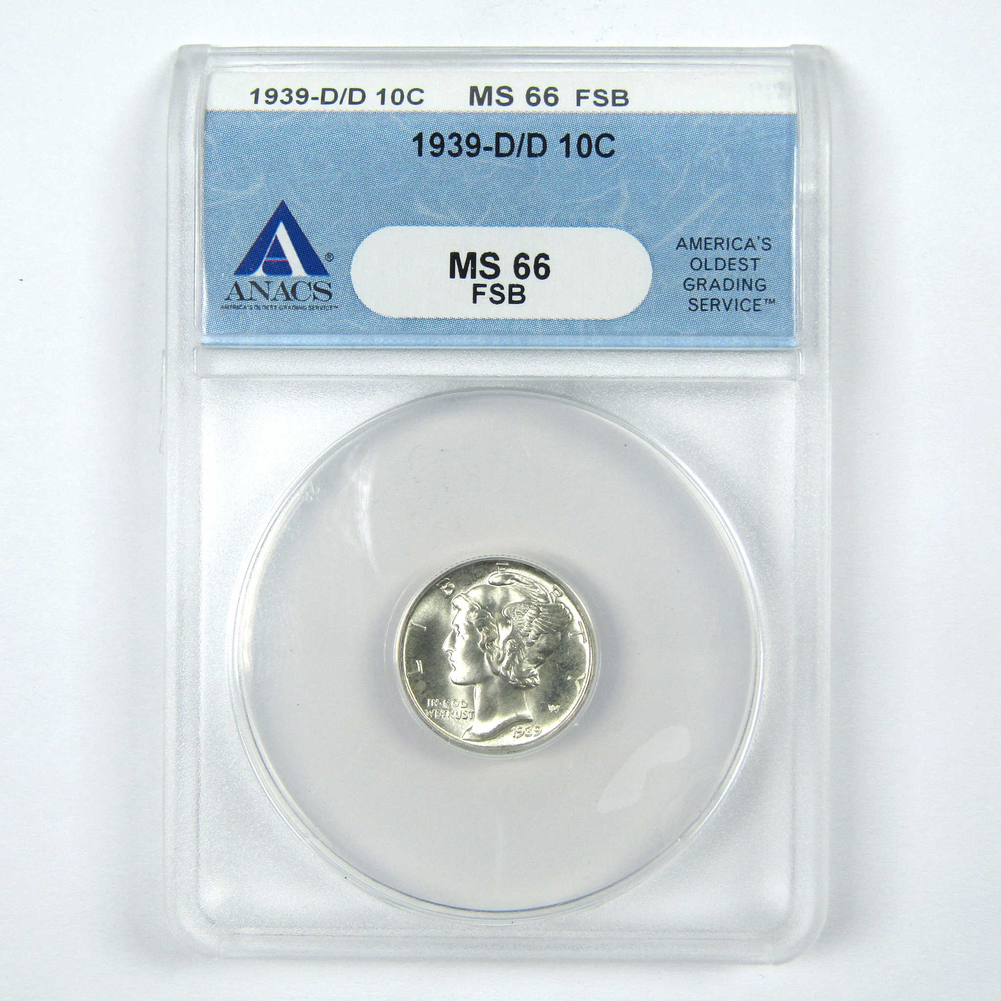 1939 D/D Mercury Dime MS 66 FSB ANACS Silver 10c SKU:I15064