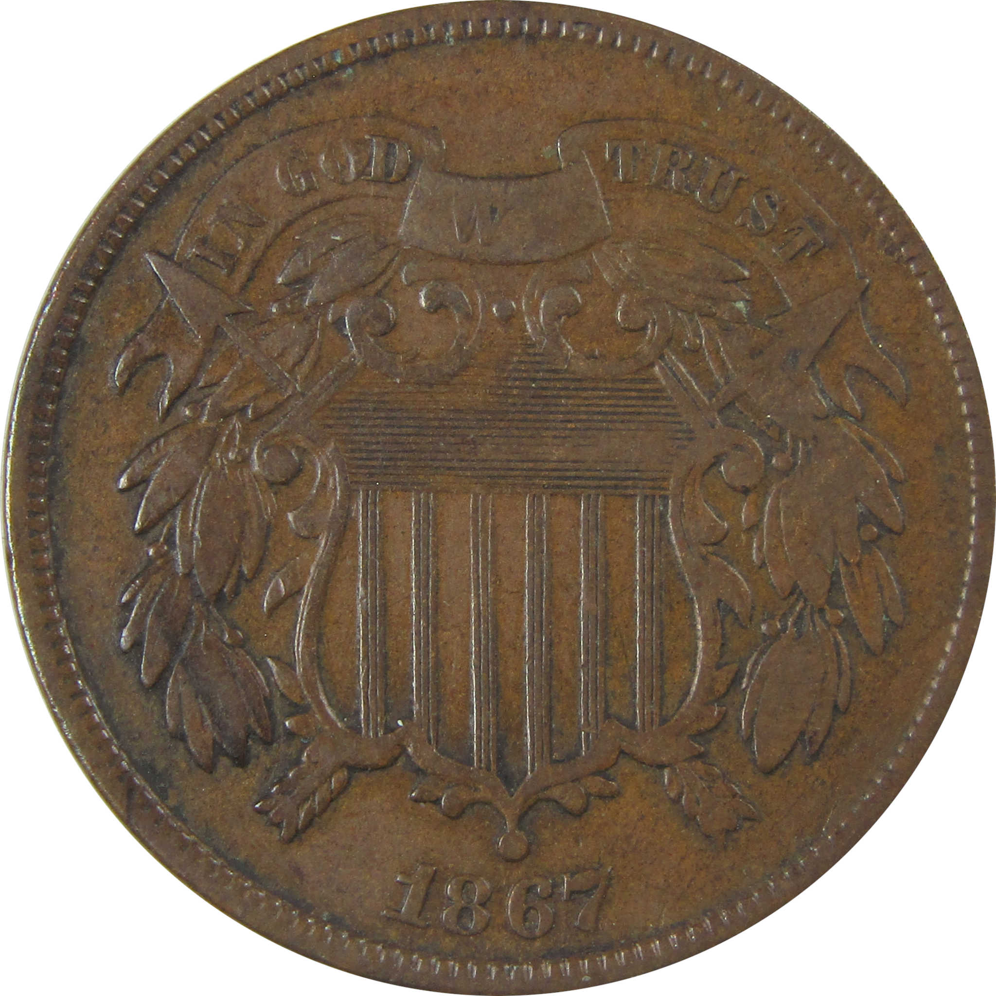 1867 Two Cent Piece F Fine 2c Coin SKU:CP26