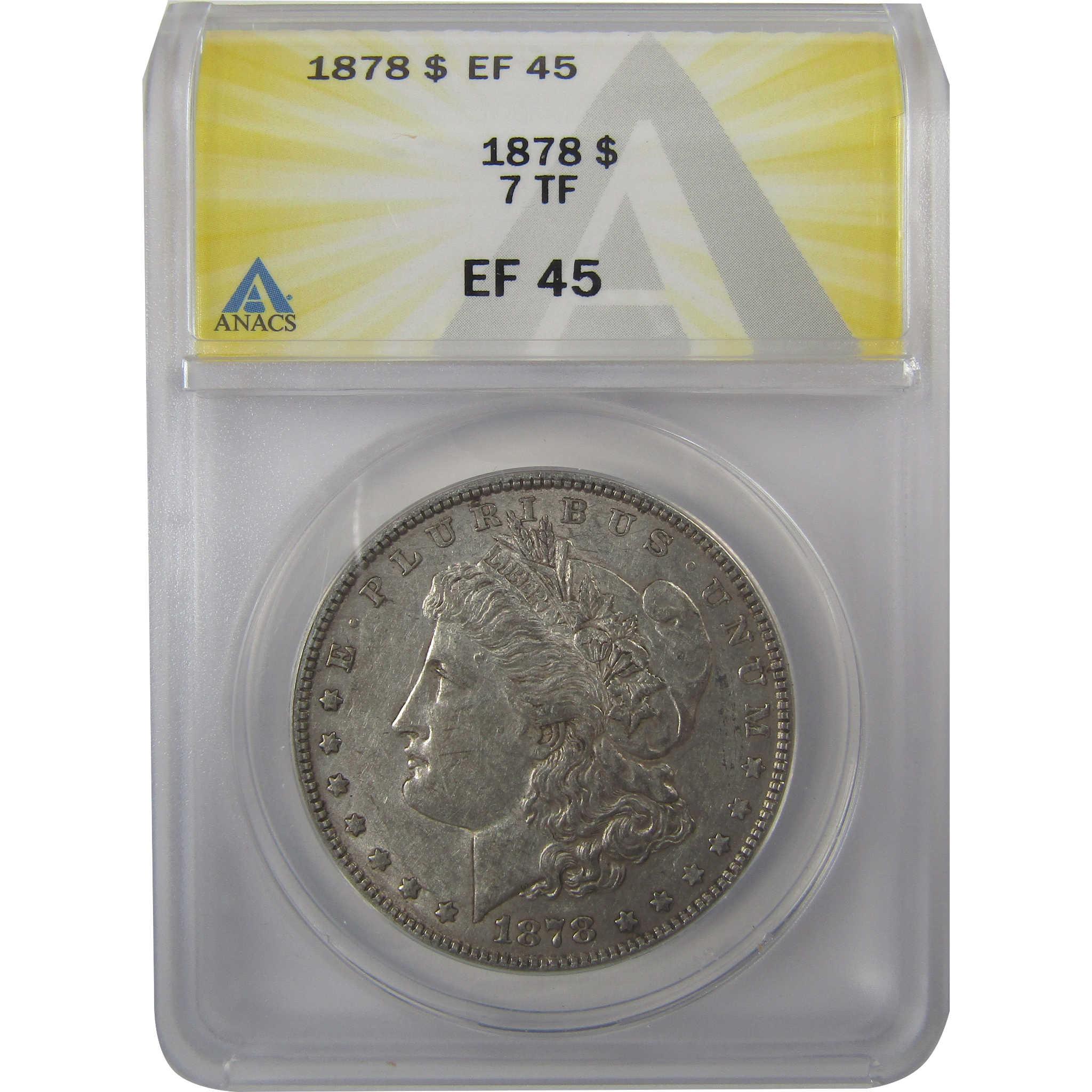 1878 7TF Rev 78 Morgan Silver Dollar EF 45 ANACS $1 Coin SKU:I24921 - Morgan coin - Morgan silver dollar - Morgan silver dollar for sale - Profile Coins &amp; Collectibles