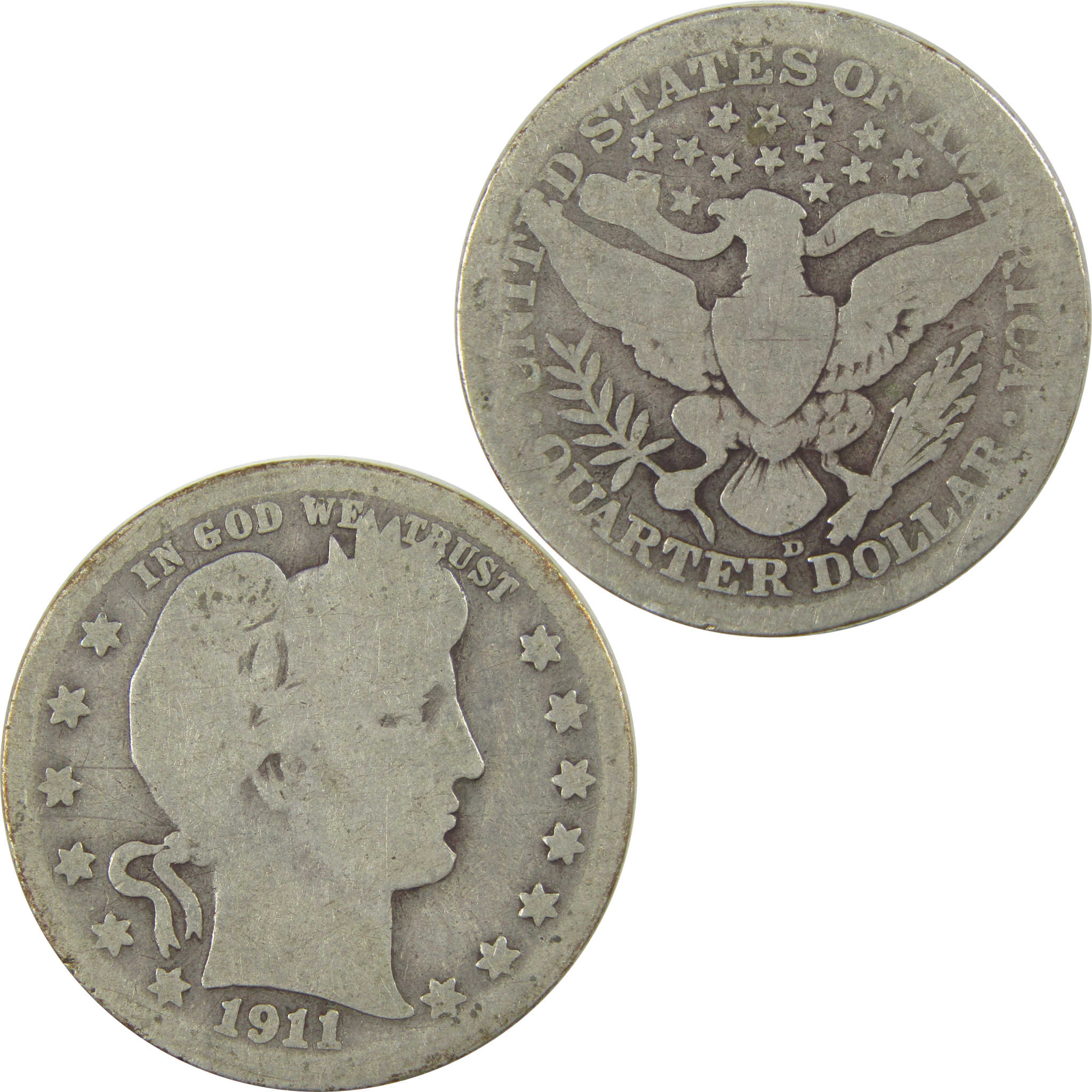 1911 D Barber Quarter AG About Good Silver 25c Coin SKU:I21836