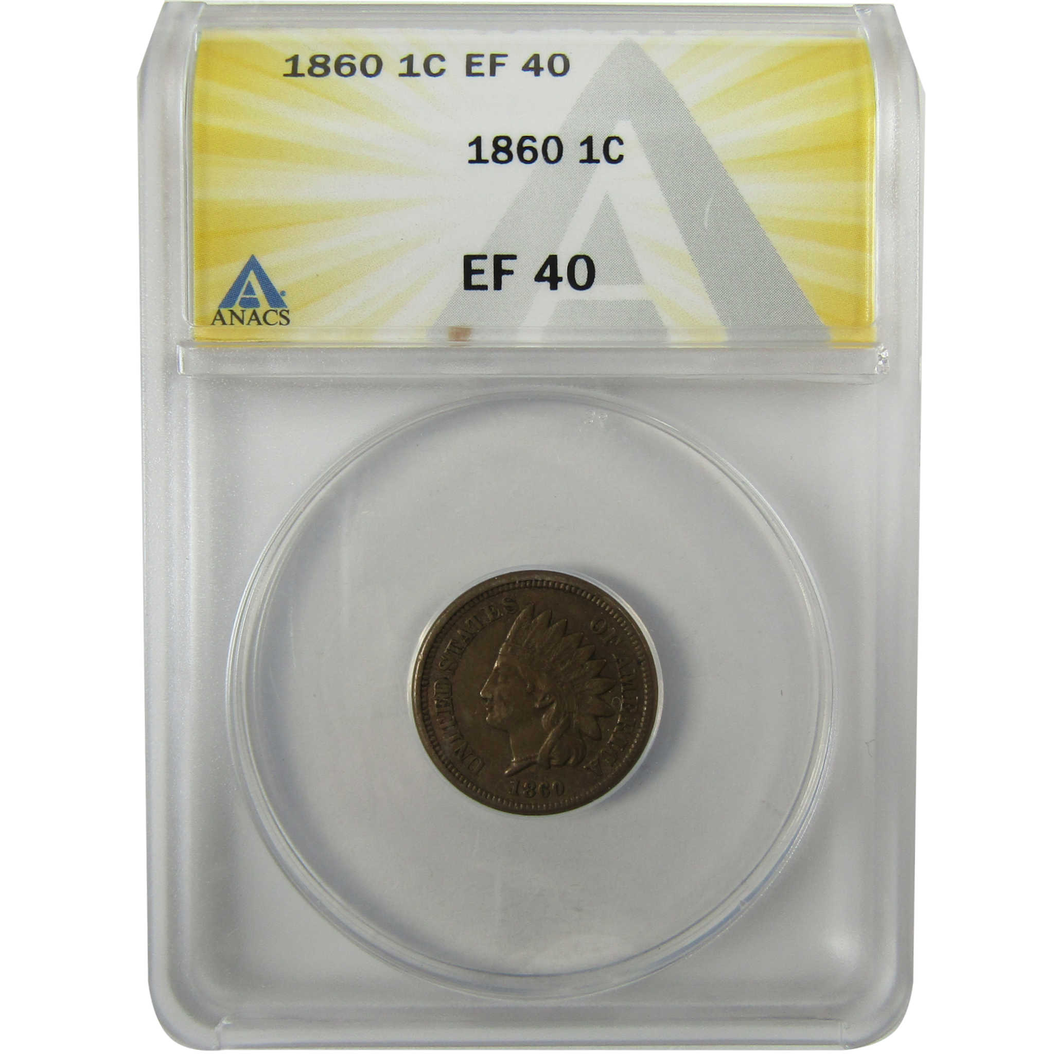 1860 Indian Head Cent EF 40 ANACS Penny 1c Coin Collectible SKU:I27977