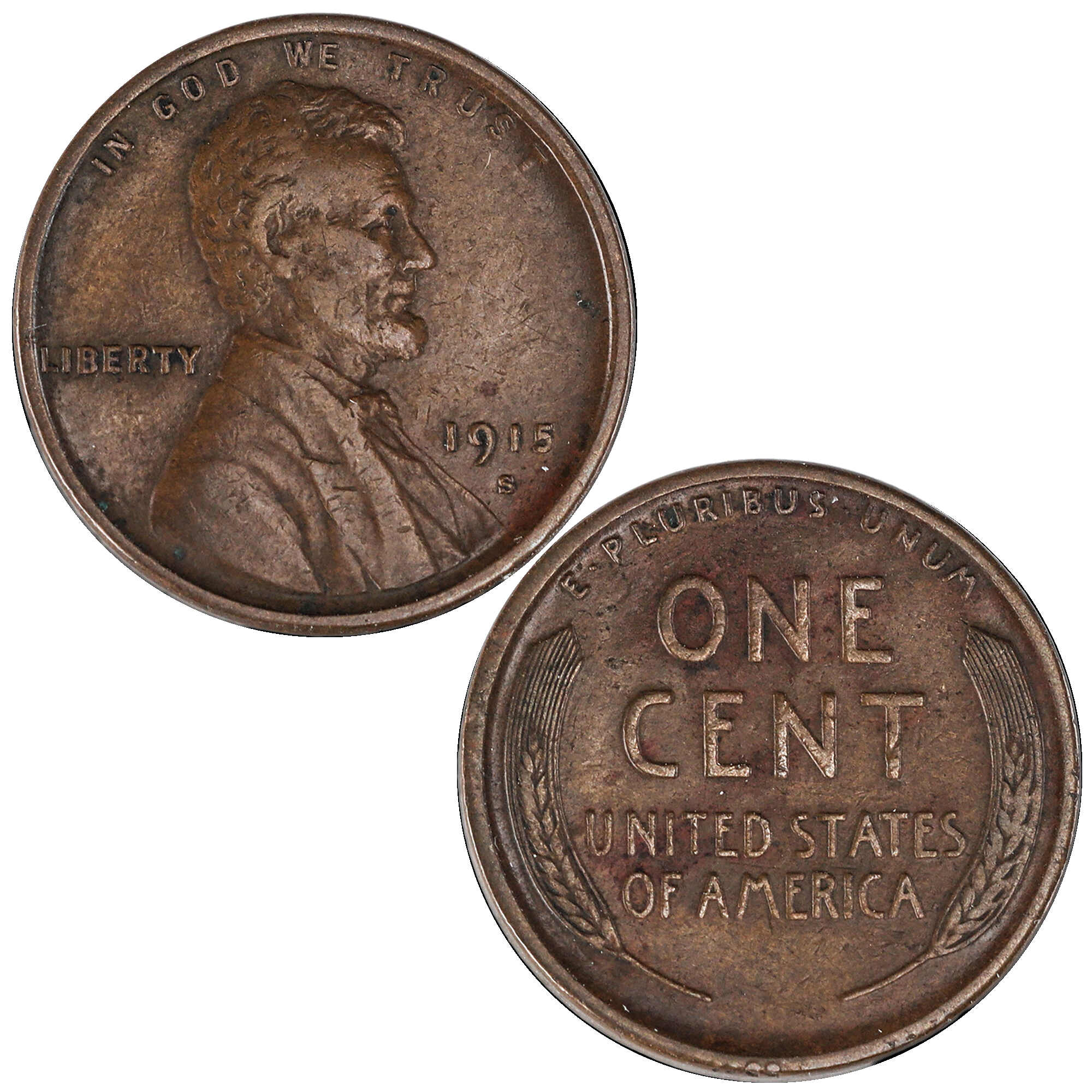 1915 S Lincoln Wheat Cent VF Very Fine Penny 1c Coin SKU:I12379