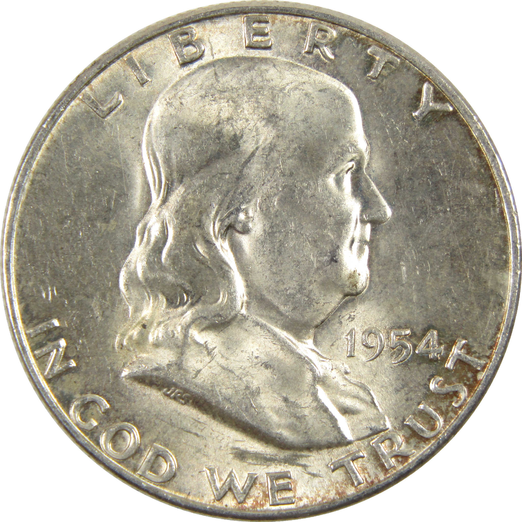 1954 D Franklin Half Dollar AU About Uncirculated Silver 50c Coin
