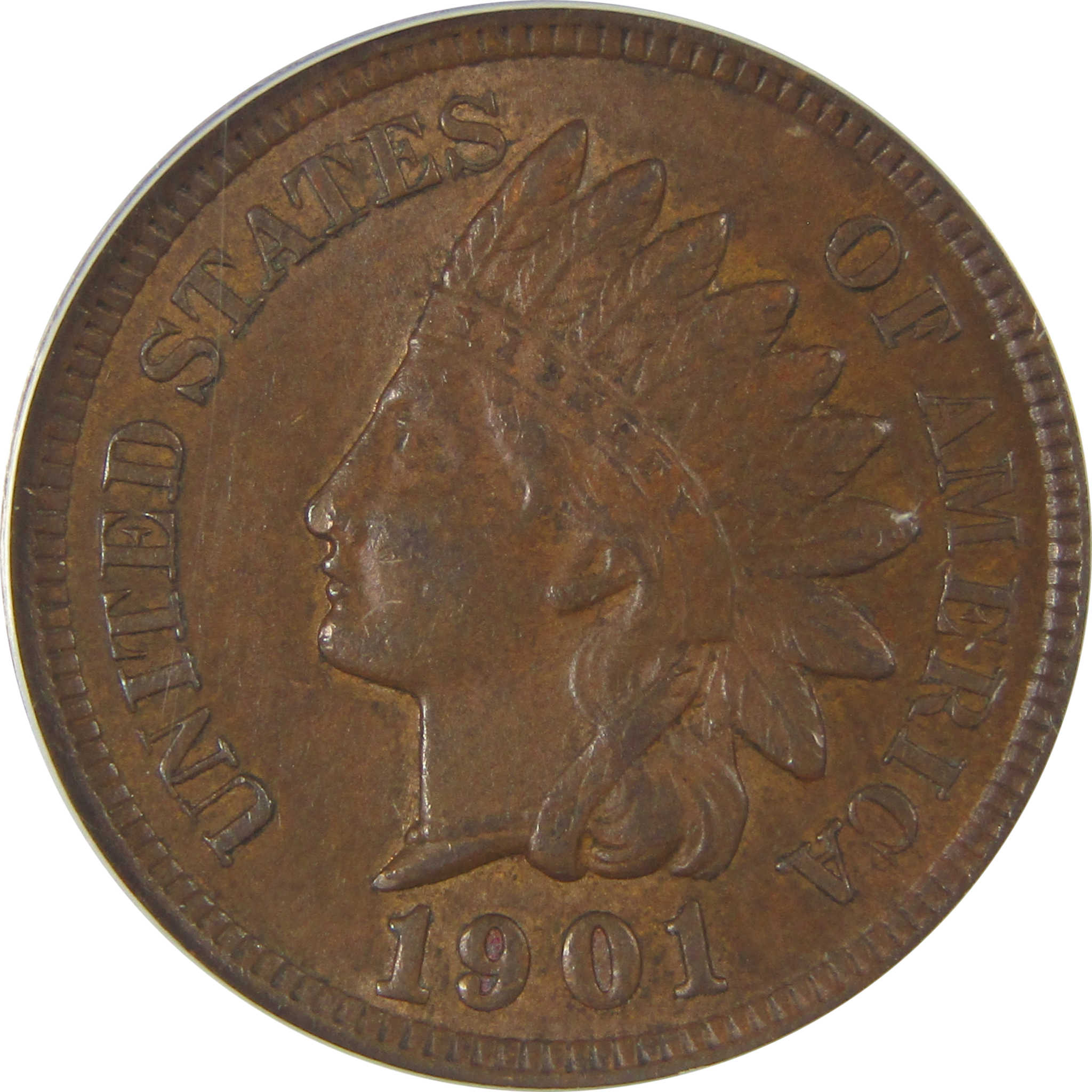 1901 Indian Head Cent AU 50 ANACS Penny 1c Coin SKU:I23007