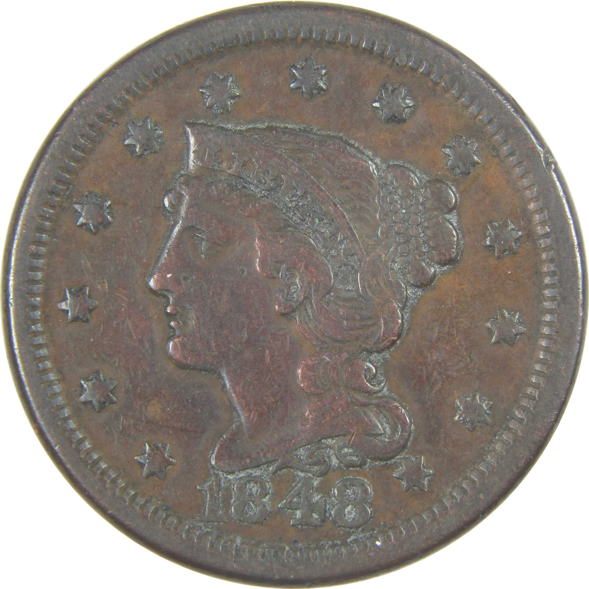 1848 Braided Hair Large Cent VF Very Fine Copper Penny 1c SKU:I16806