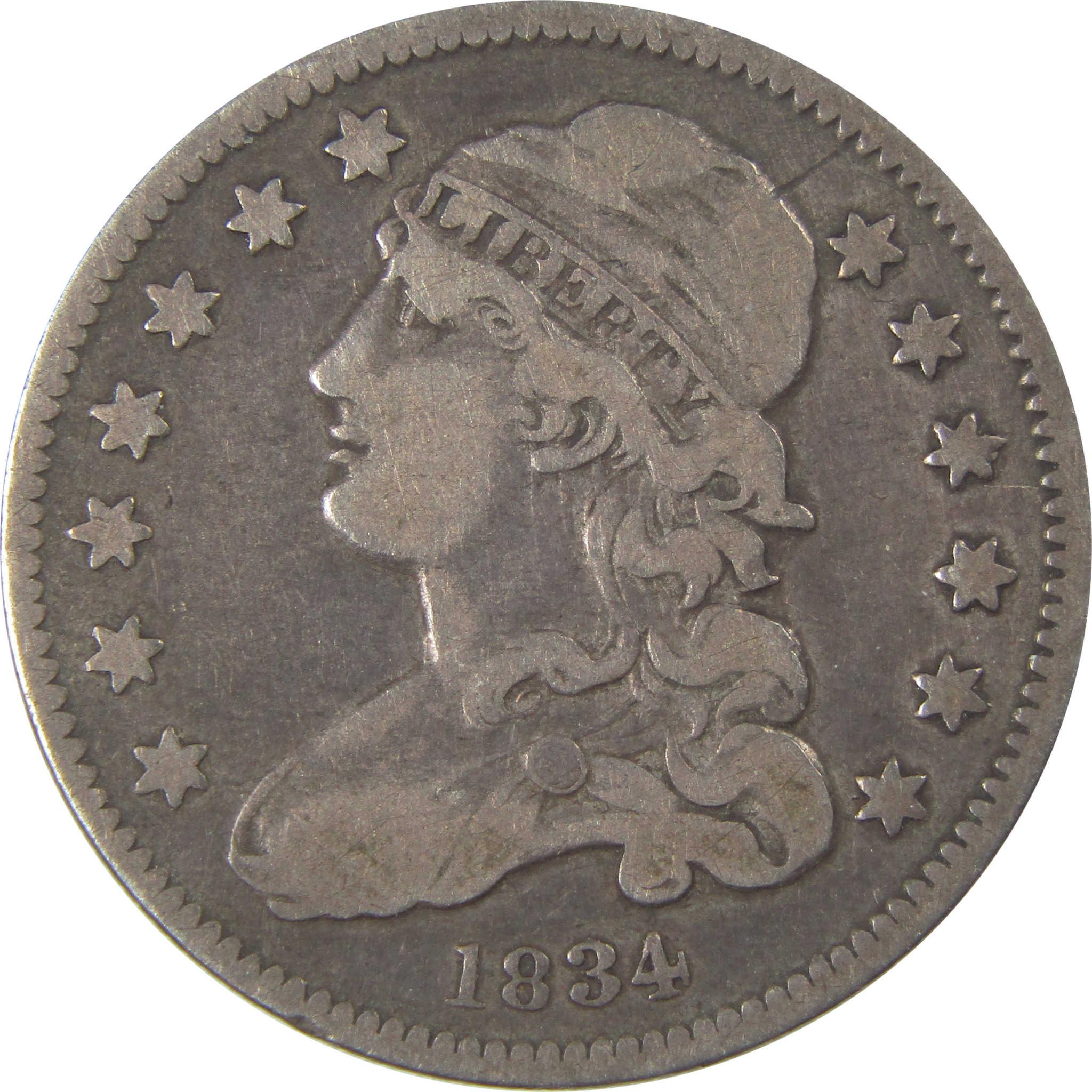 1834 Capped Bust Silver Quarter F Fine 25c Coin Collectible SKU:I24224