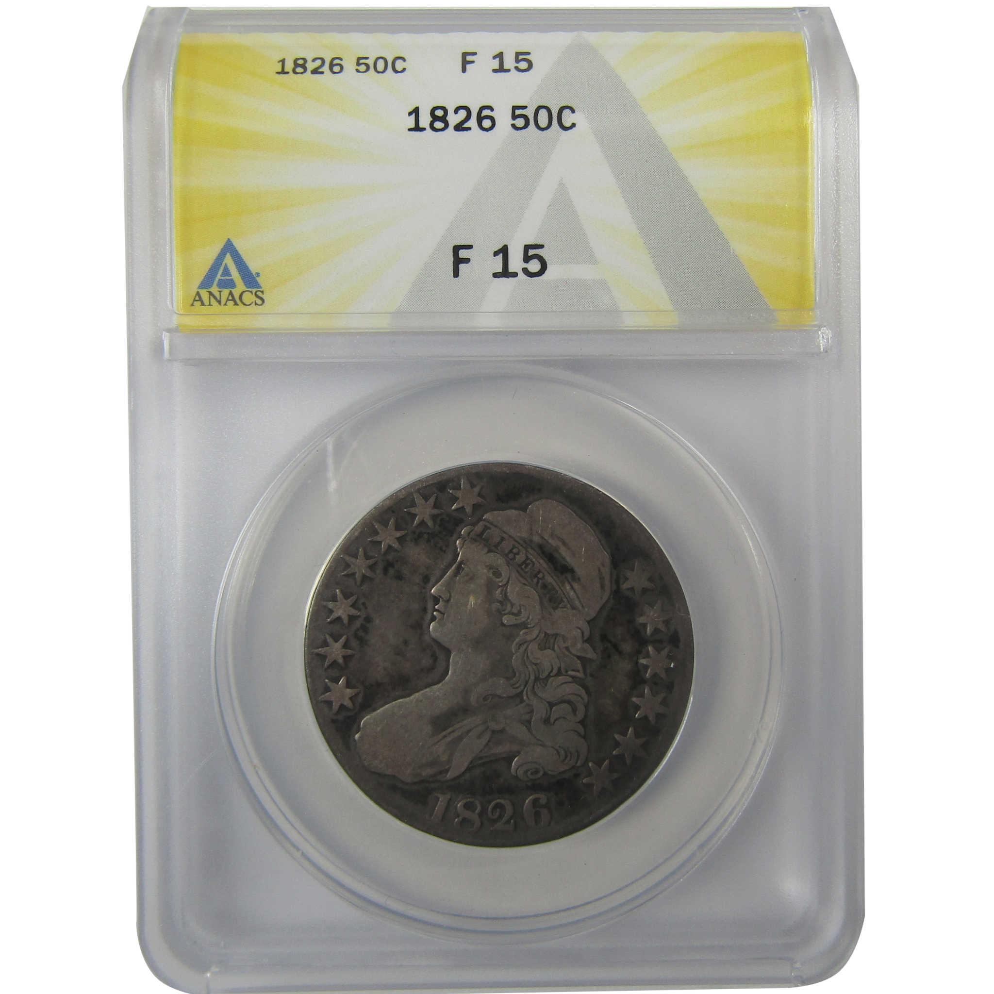 1826 Capped Bust Silver Half Dollar F 15 ANACS 50c Coin SKU:I24898