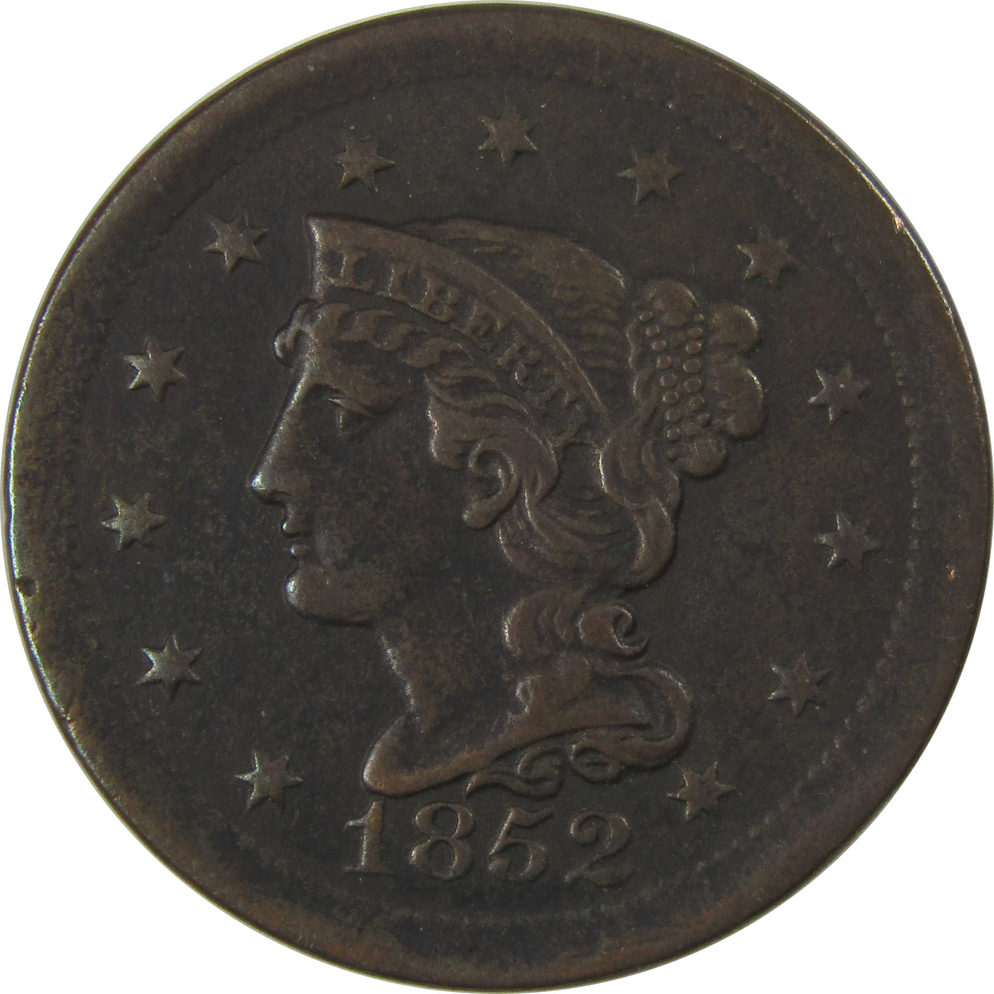 1852 Braided Hair Large Cent VF Very Fine Copper Penny SKU:I23851