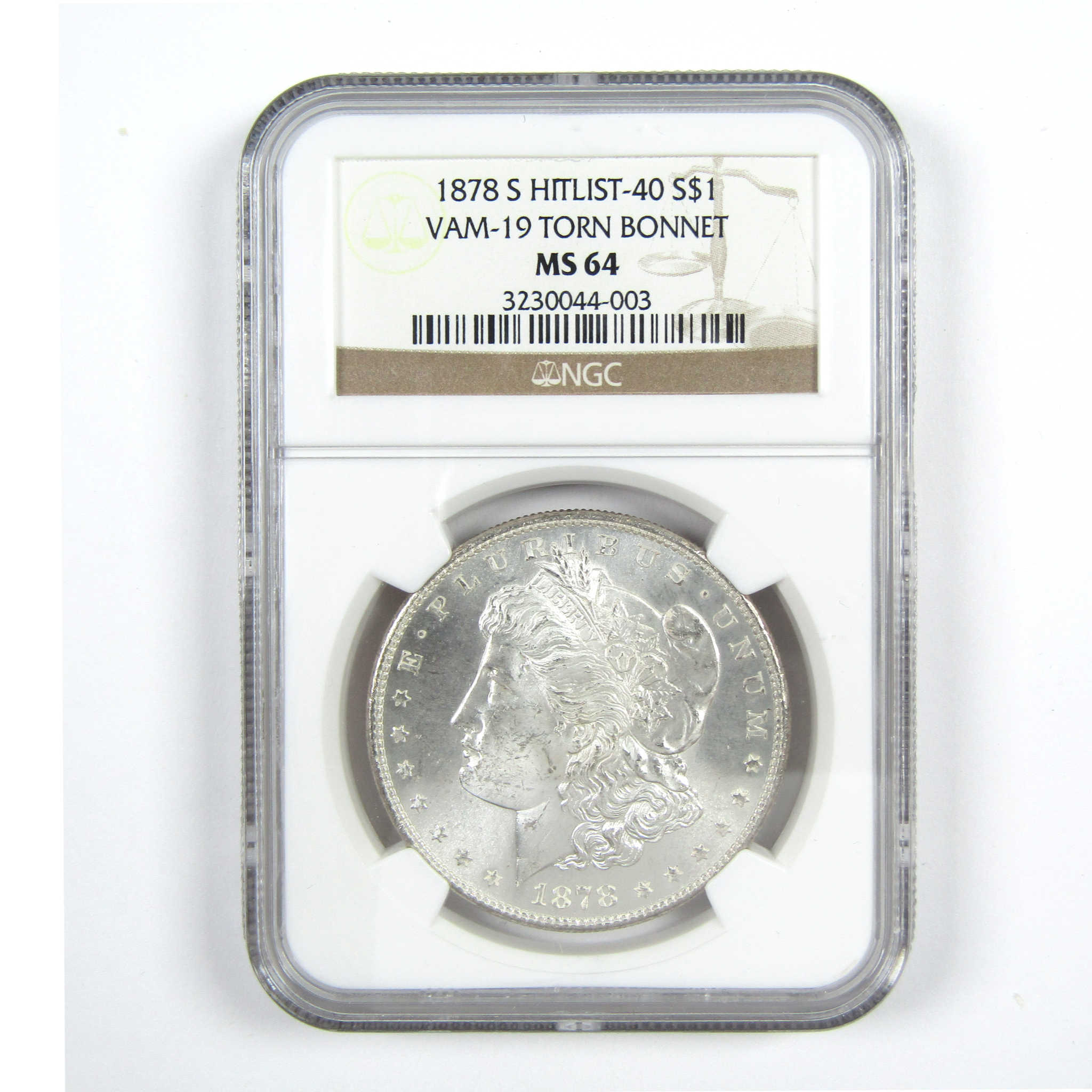 1878 S VAM-19 Torn Bonnet Morgan Dollar MS 64 NGC $1 SKU:CPC7312 - Morgan coin - Morgan silver dollar - Morgan silver dollar for sale - Profile Coins &amp; Collectibles