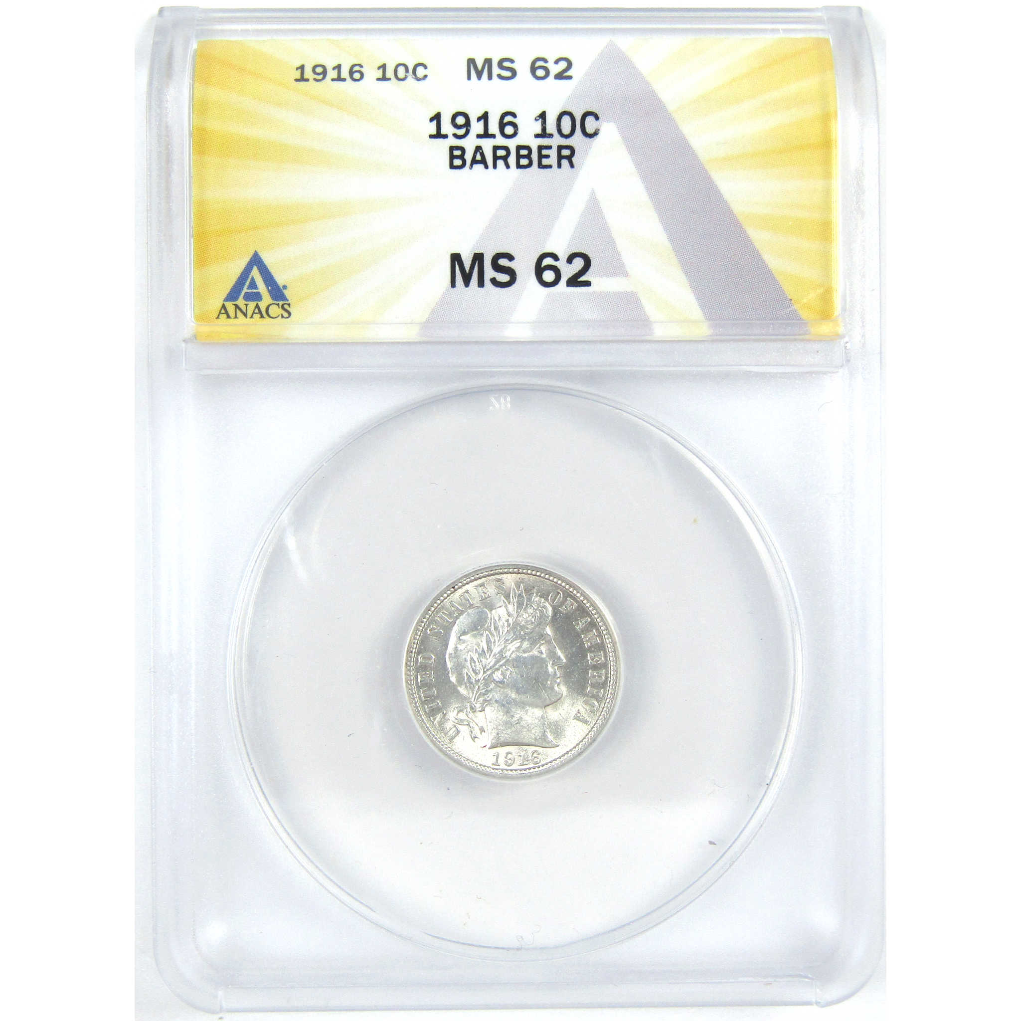 1916 Barber Dime MS 62 ANACS Silver 10c Uncirculated Coin SKU:I16310