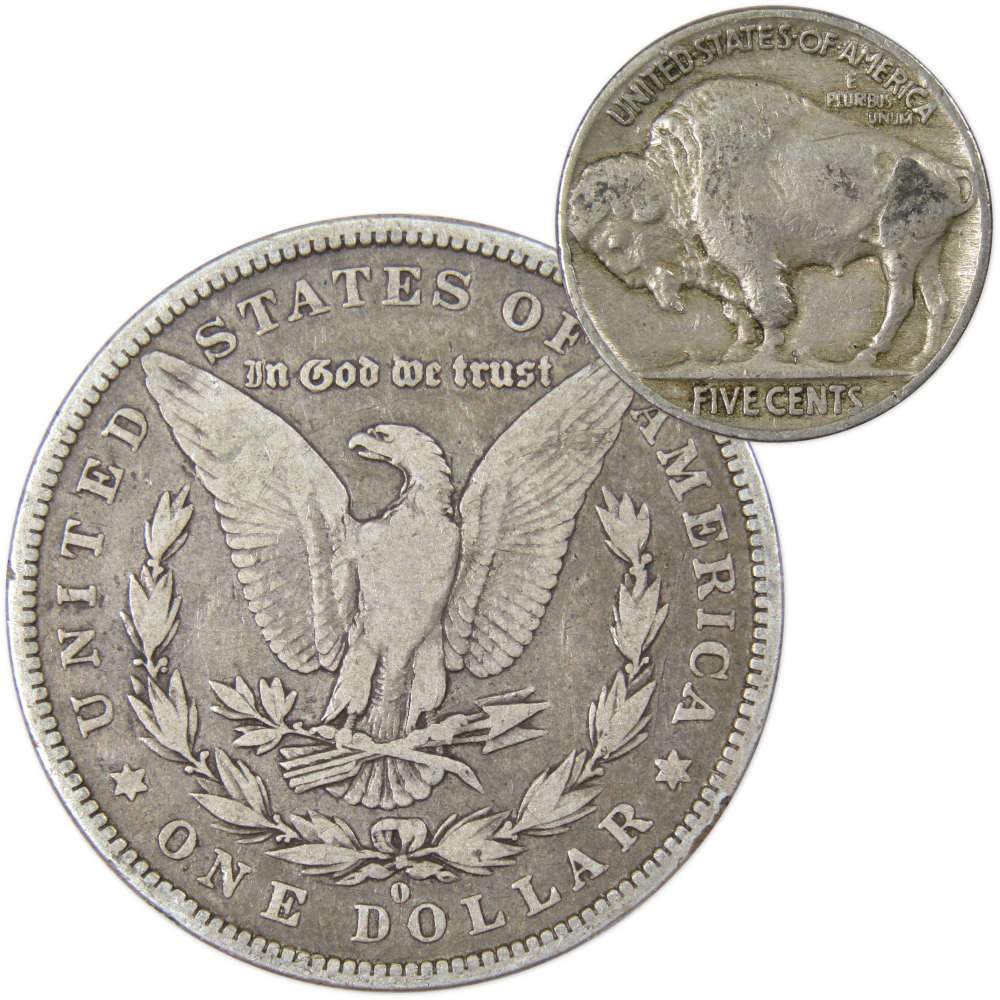 1882 O Morgan Silver Dollar VG Very Good with 1927 Buffalo Nickel Fine - Morgan coin - Morgan silver dollar - Morgan silver dollar for sale - Profile Coins &amp; Collectibles