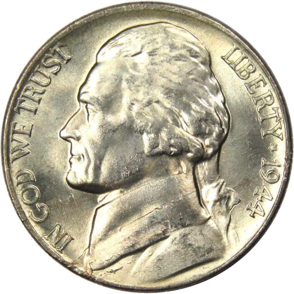 1944 P Jefferson Wartime Silver Nickel Uncirculated Mint State 5c Coin