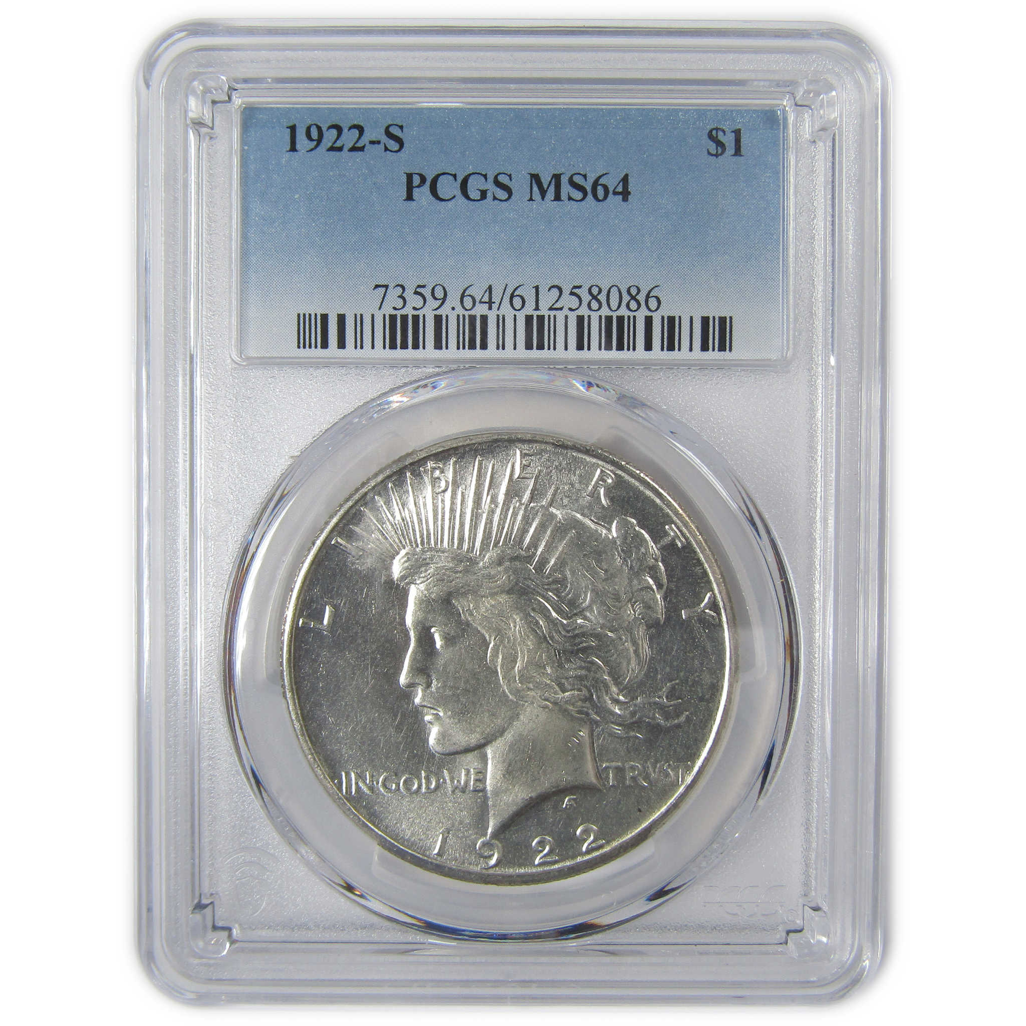 1922 S Peace Dollar MS 64 PCGS Silver Uncirculated $1 Coin SKU:I23315
