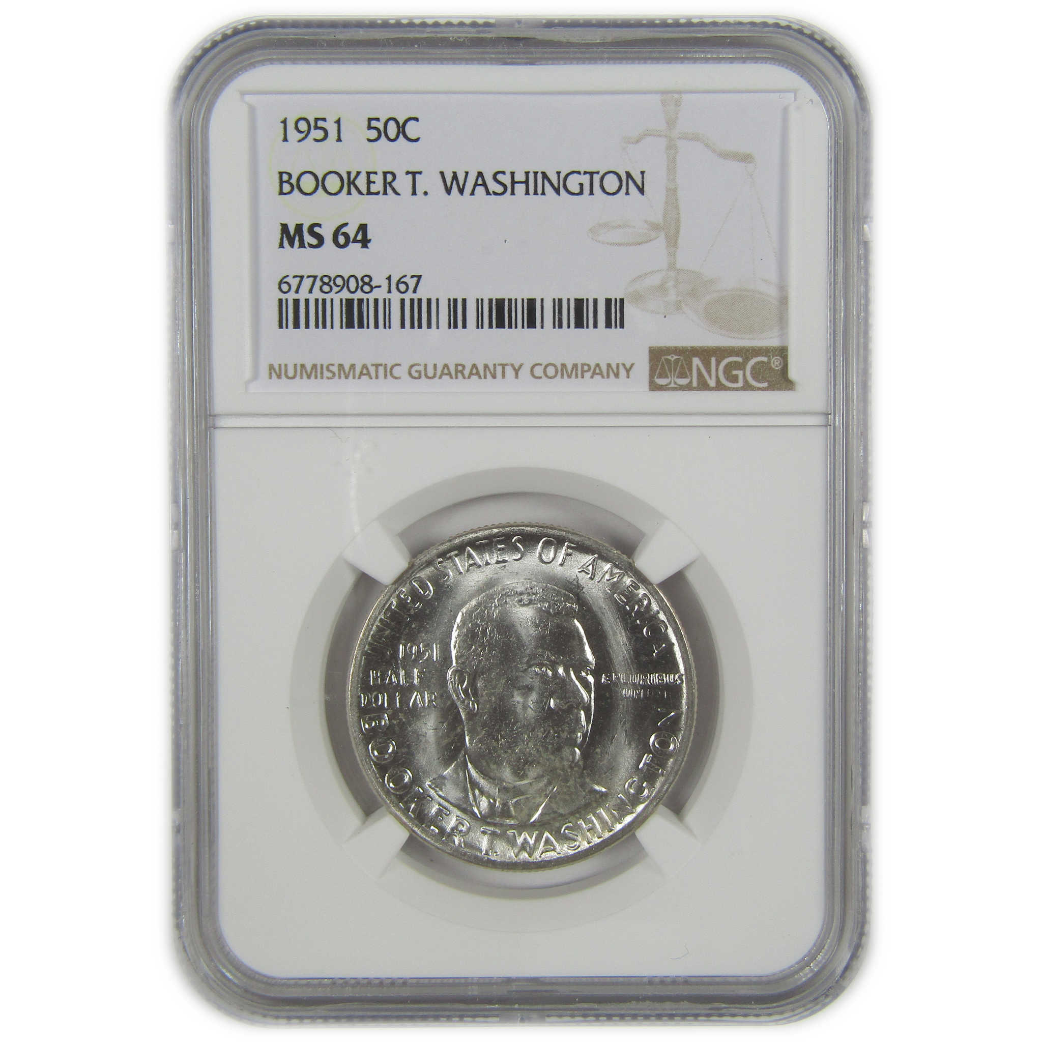 1951 Booker T Washington Commemorative Silver Half Dollar MS 64 NGC