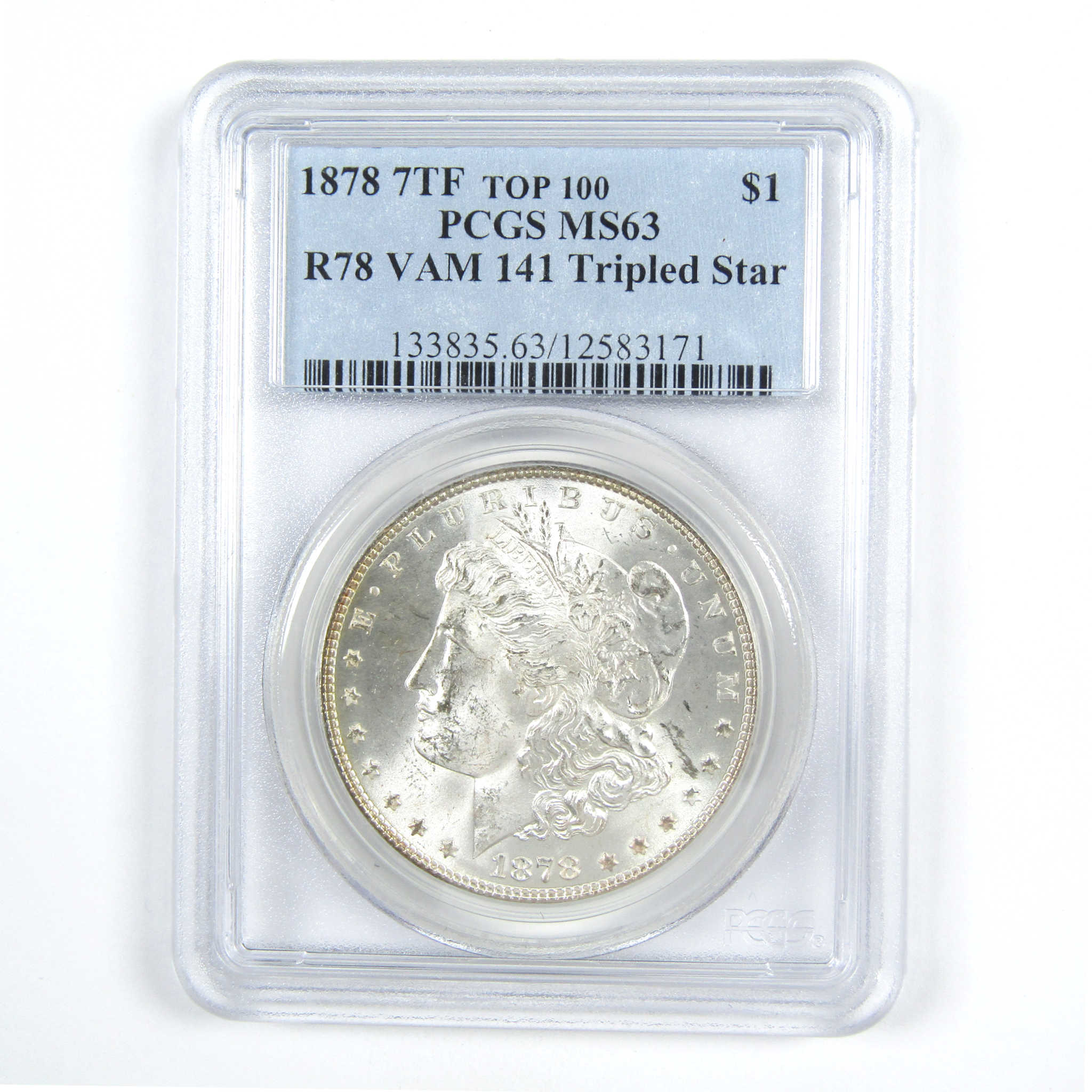 1878 7TF Rev 78 VAM-141 Tripled Star Morgan $1 MS 63 PCGS SKU:CPC7329 - Morgan coin - Morgan silver dollar - Morgan silver dollar for sale - Profile Coins &amp; Collectibles