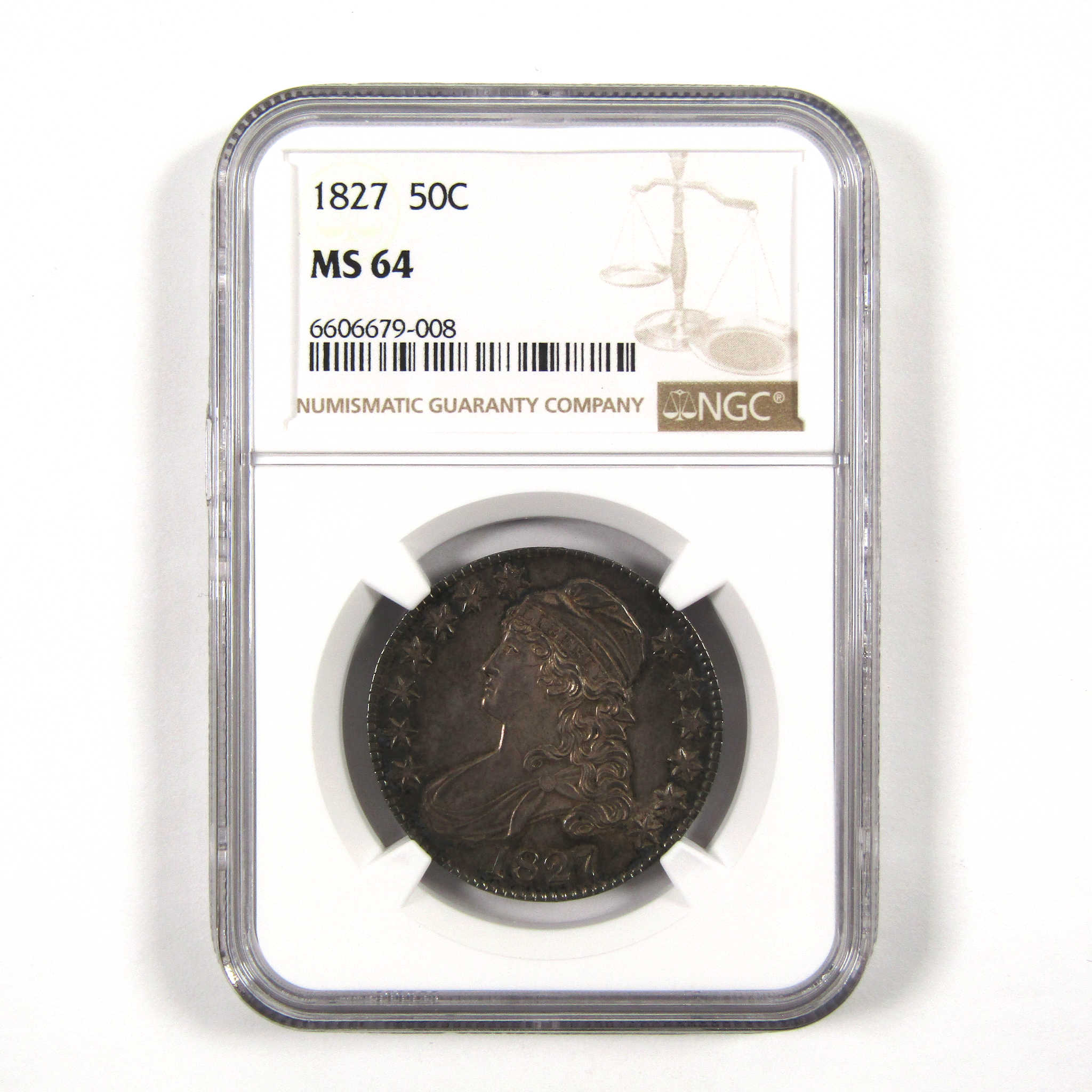1827 Capped Bust MS64 NGC 89.24% Silver 50c Unc SKU:I9143