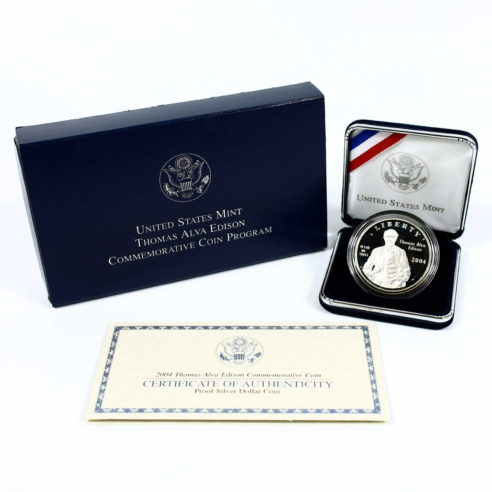 2004 P Thomas Alva Edison Commemorative Silver $1 Proof COA SKU:I11843
