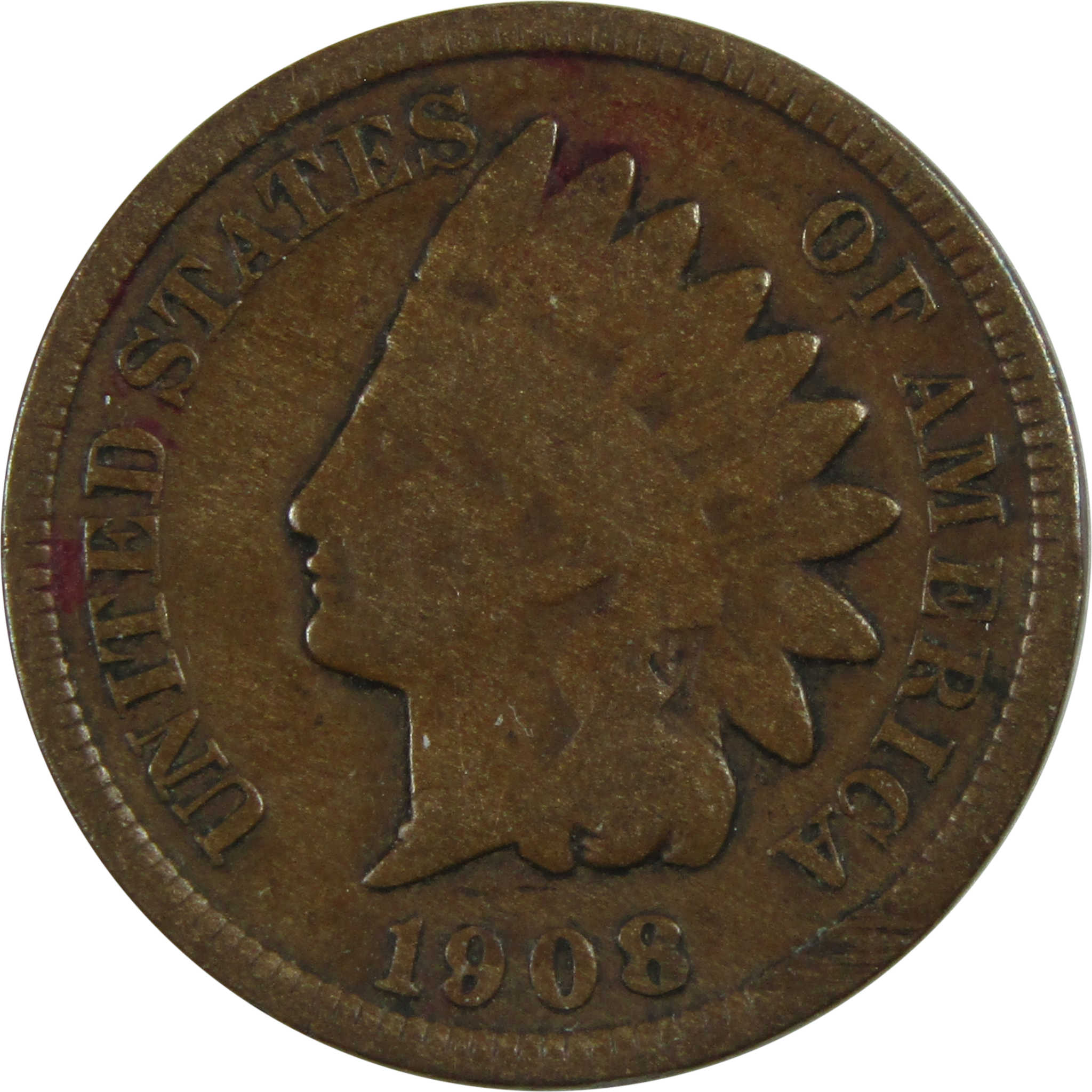 1908 S Indian Head Cent G Good Penny 1c Coin SKU:I13436