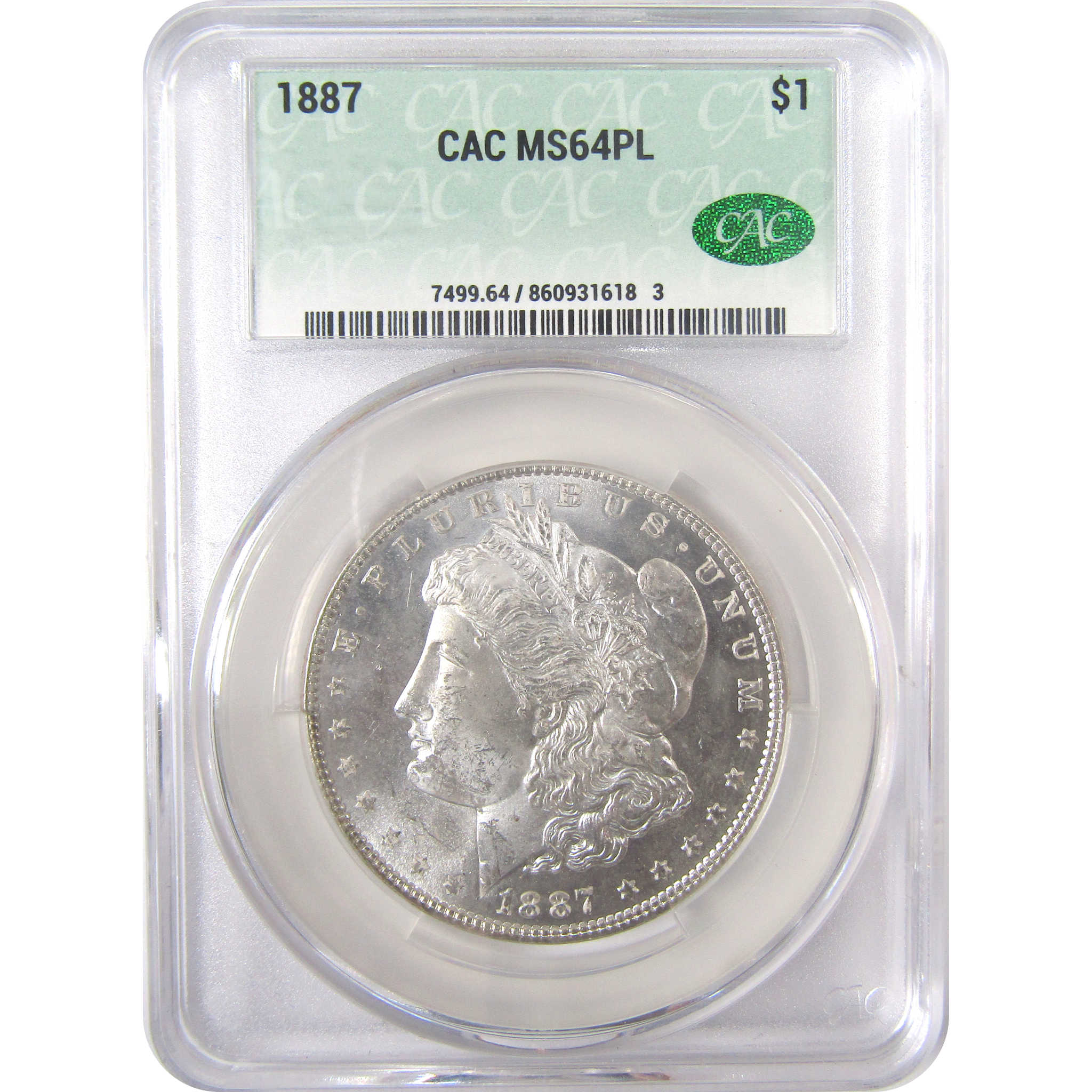 1887 Morgan Dollar MS 64 PL CAC Silver Proof-Like $1 Coin SKU:I17407 - Morgan coin - Morgan silver dollar - Morgan silver dollar for sale - Profile Coins &amp; Collectibles