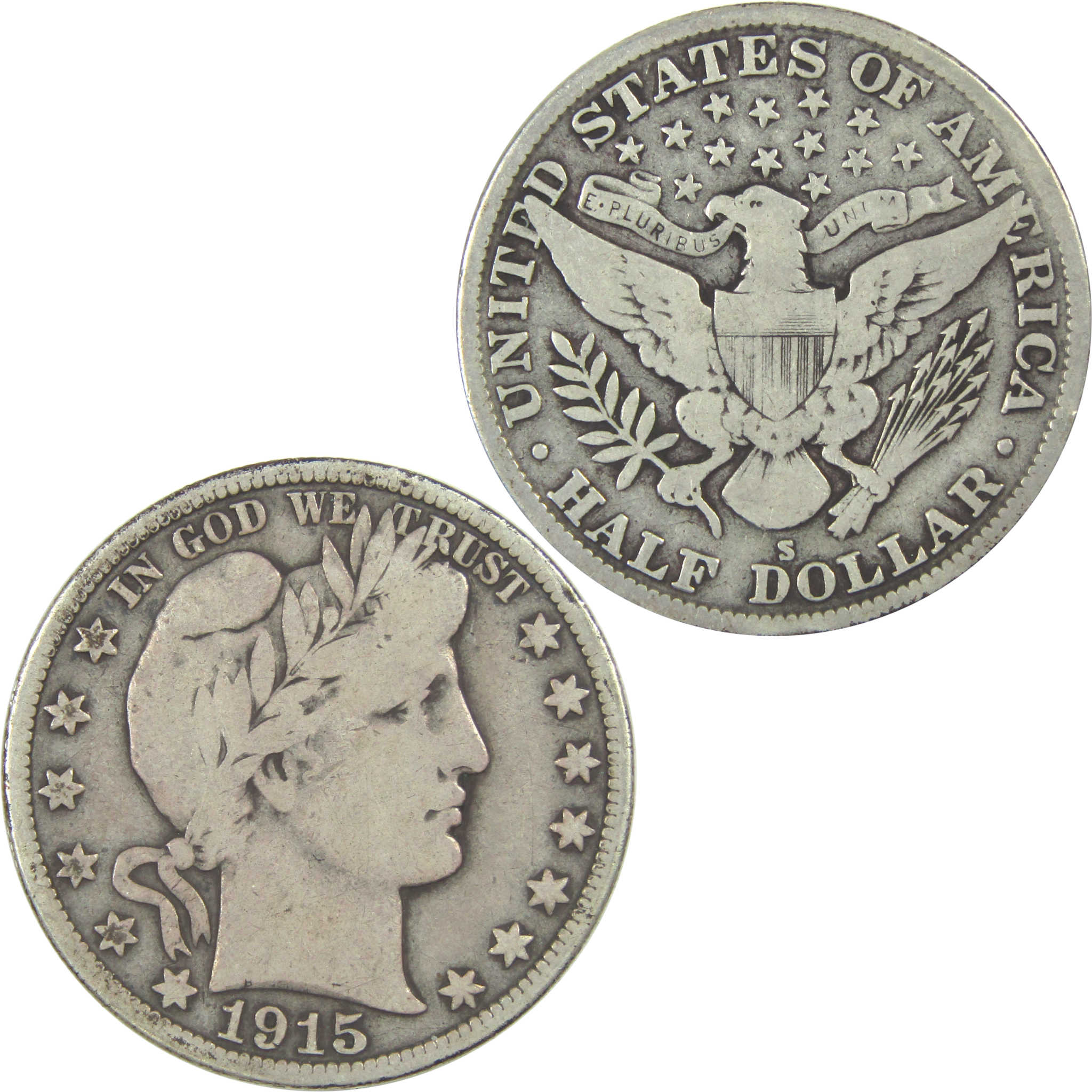 1915 S Barber Half Dollar VG Very Good Silver 50c Coin SKU:I15583