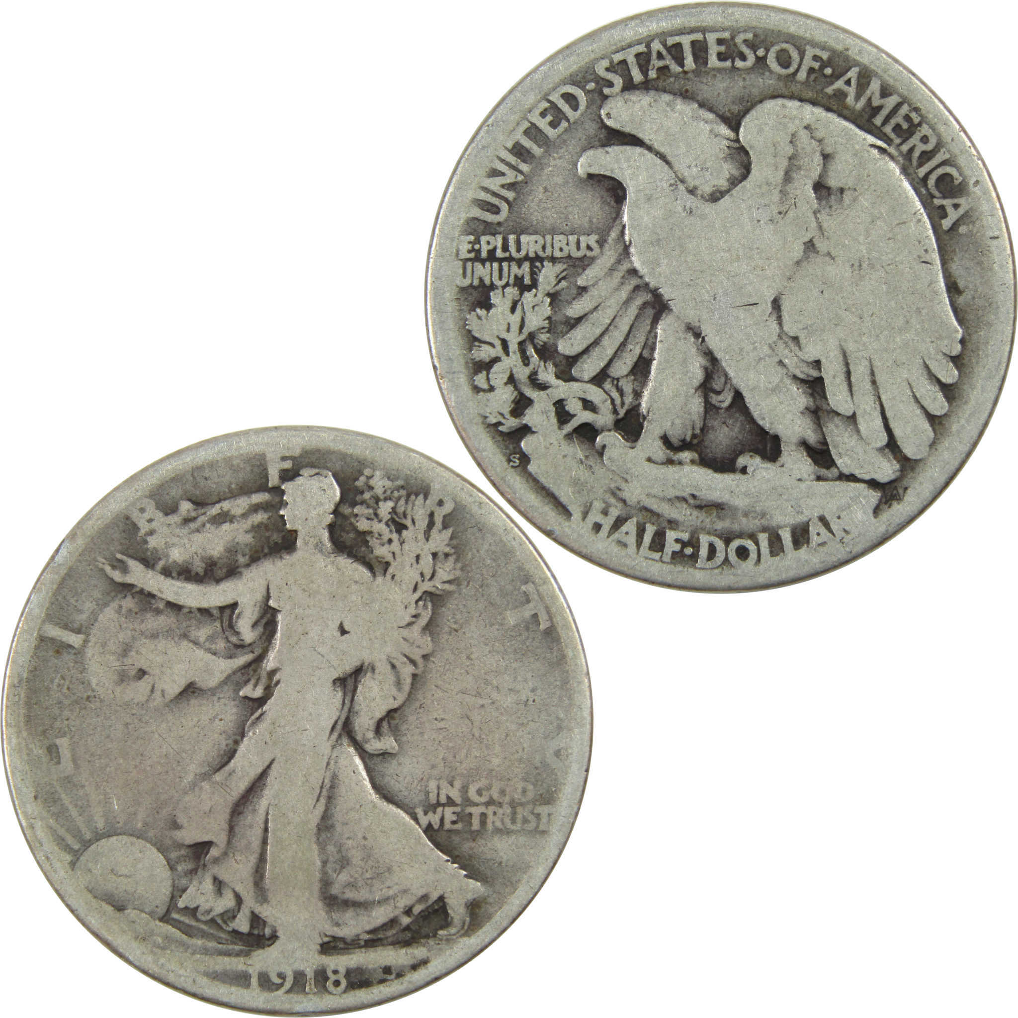1918 S Liberty Walking Half Dollar G Good Silver 50c Coin SKU:I13060