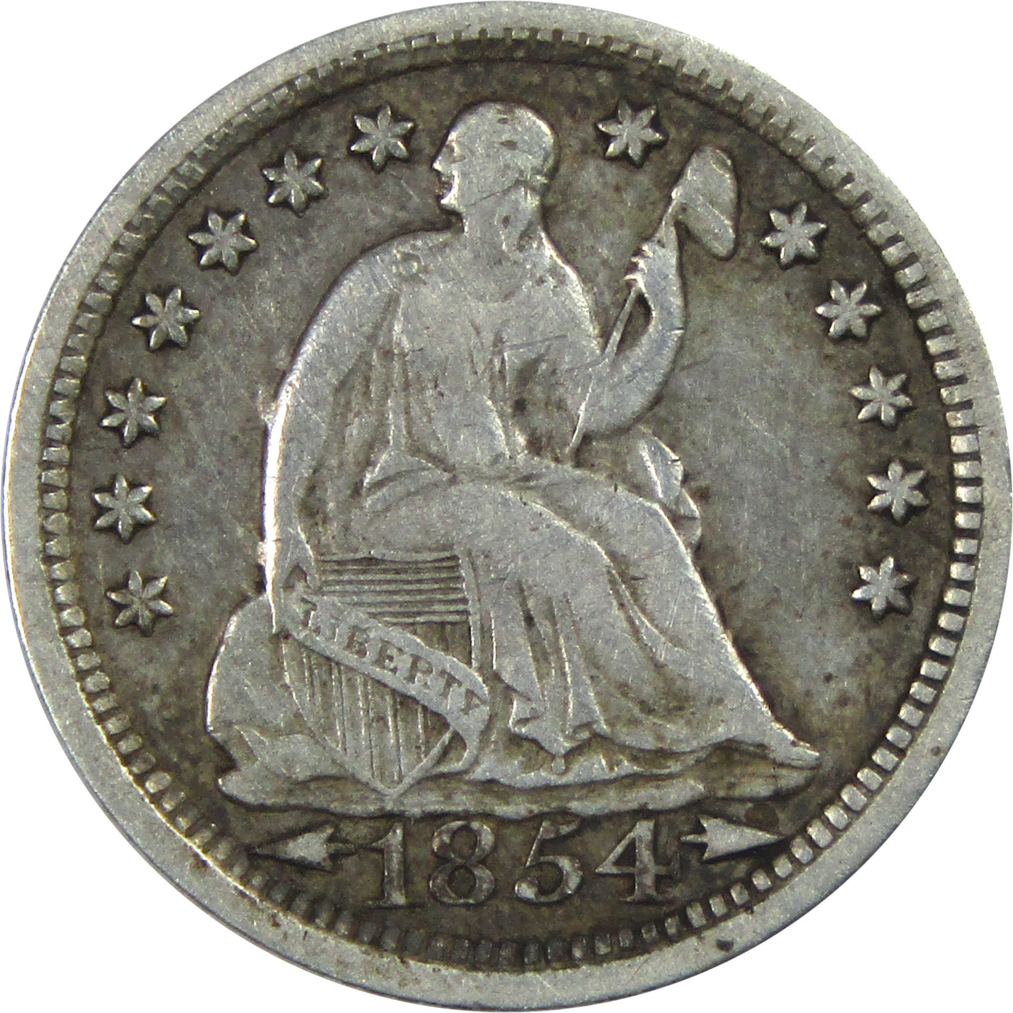 1854 Seated Liberty Half Dime VF Very Fine Silver 5c Coin SKU:CPC6850