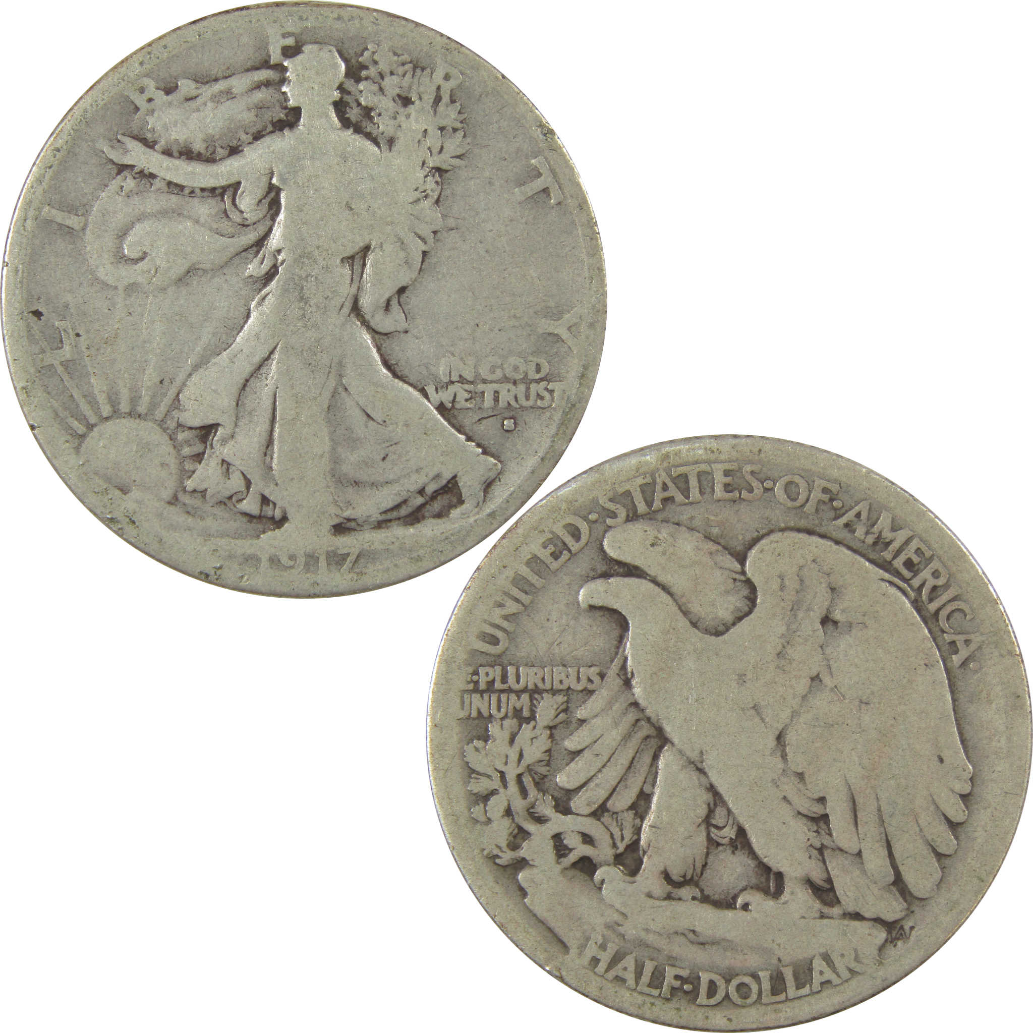 1917 S Obverse Liberty Walking Silver 50c AG About Good SKU:I24141
