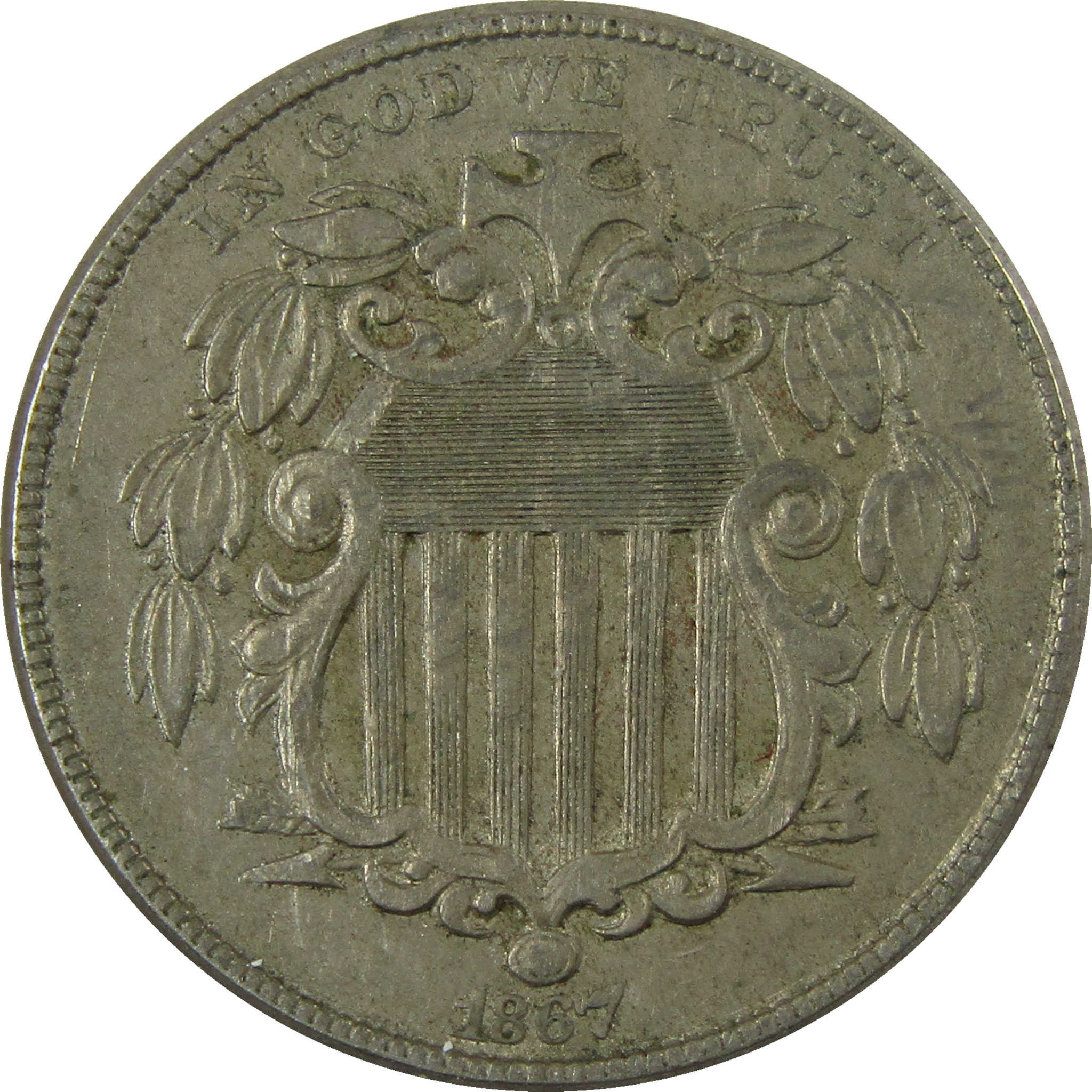 1867 No Rays Shield Nickel XF EF Extremely Fine Details SKU:I27865