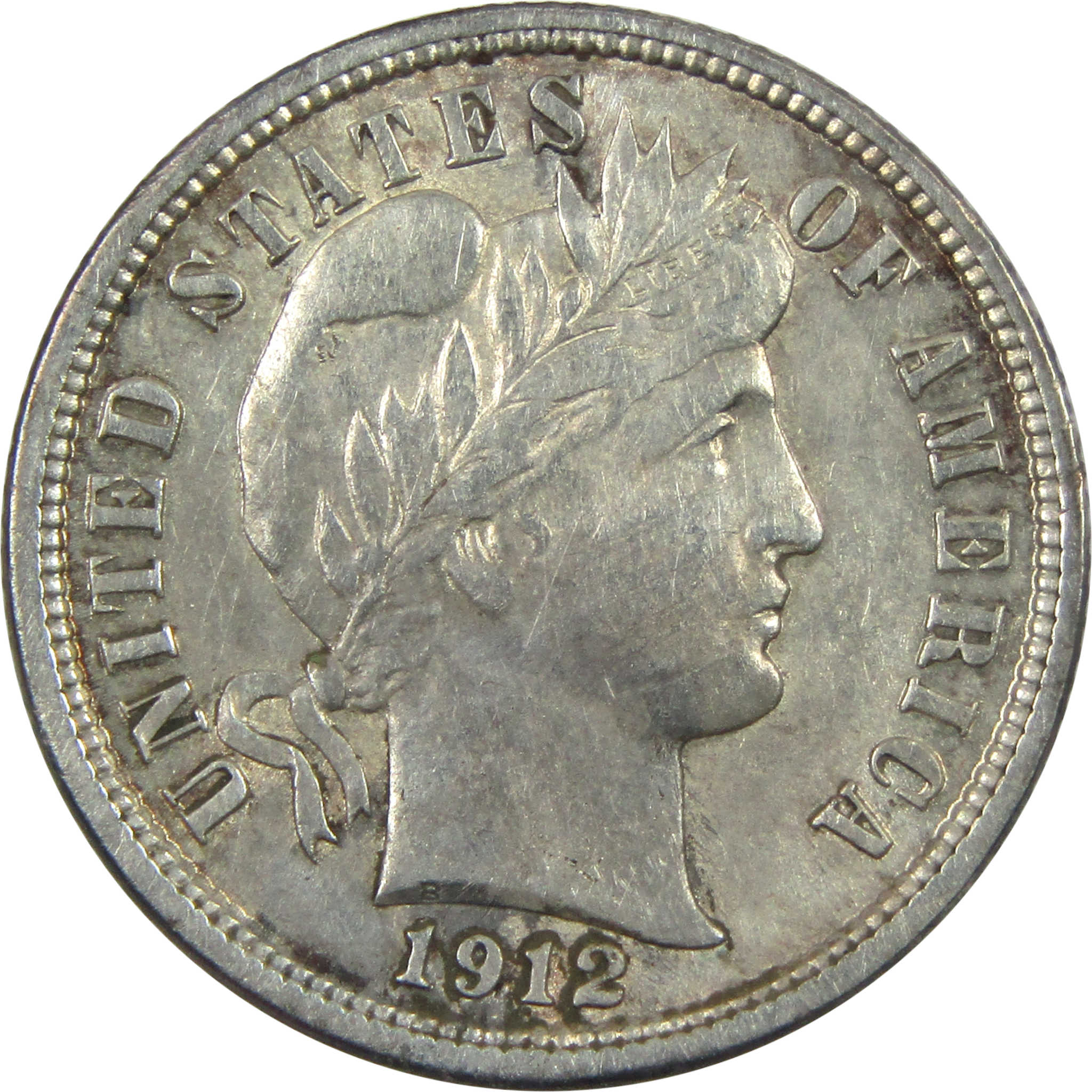 1912 Barber Dime AU About Uncirculated Silver 10c Coin SKU:I14062