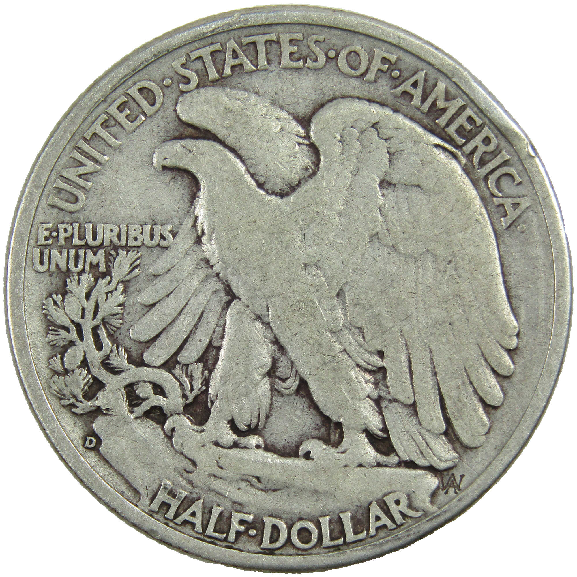 1938 D Liberty Walking Half Dollar F Fine Silver 50c Coin SKU:I12885