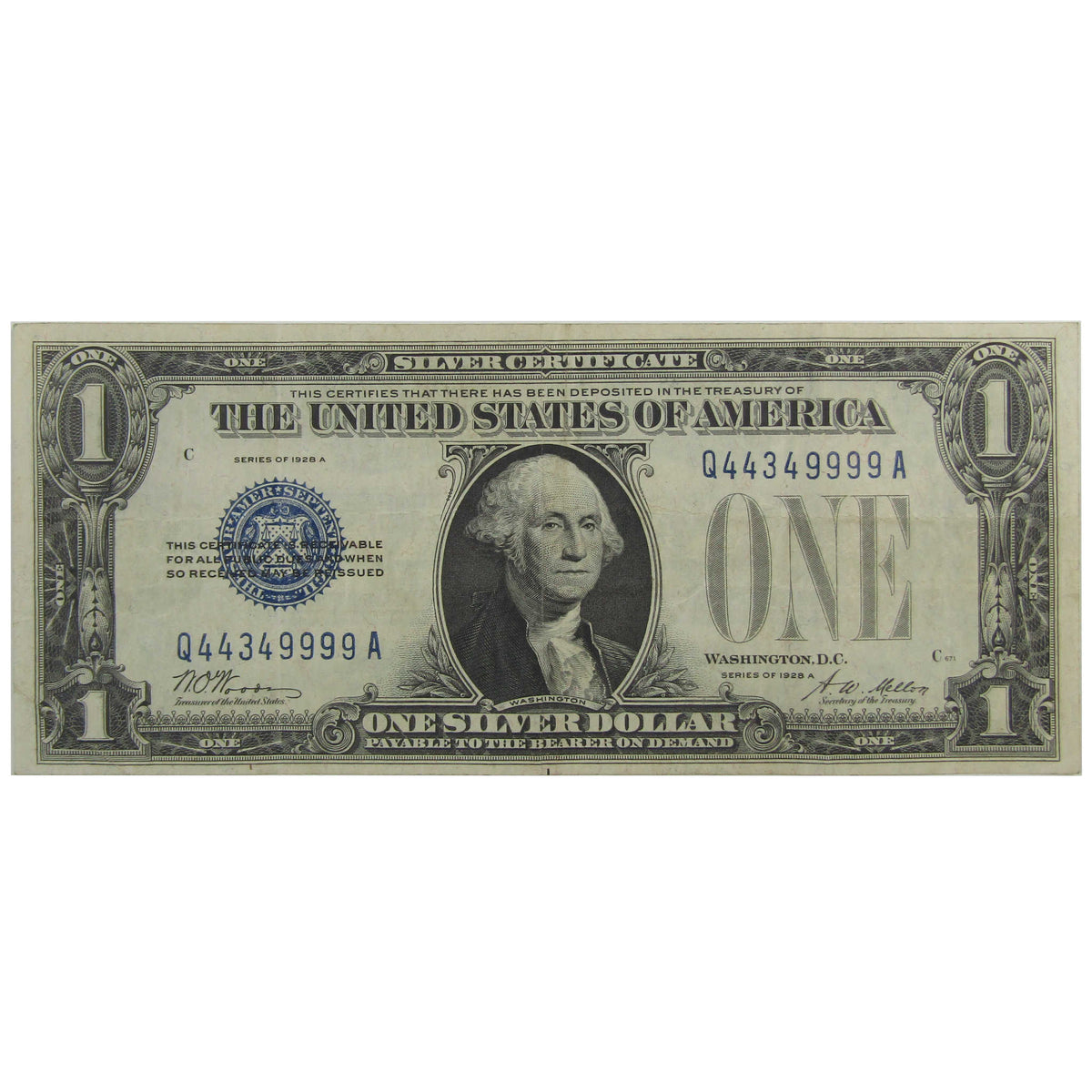1928 A $1 Silver Certificate Funnyback Very Fine Serial Block Four 9's