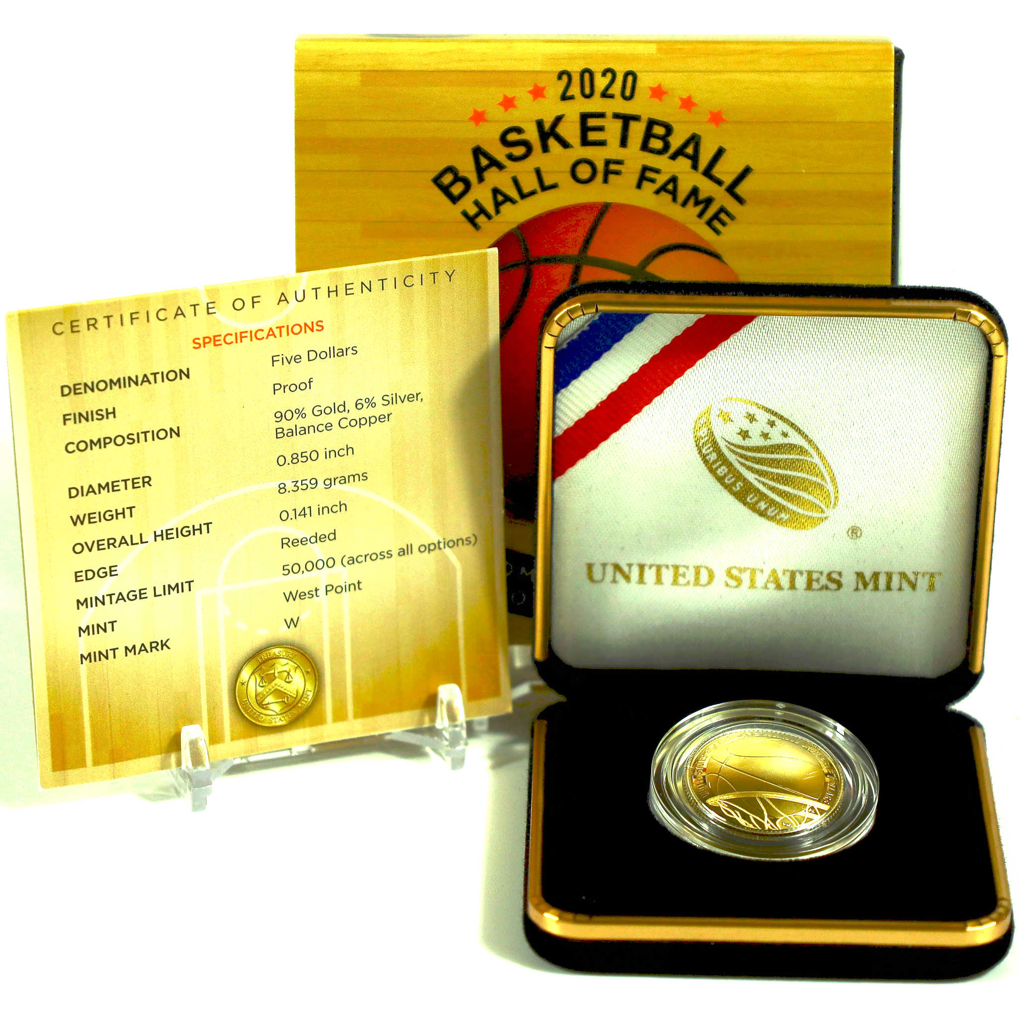 Basketball Hall of Fame Commemorative 2020 W Proof Gold $5 OGP COA