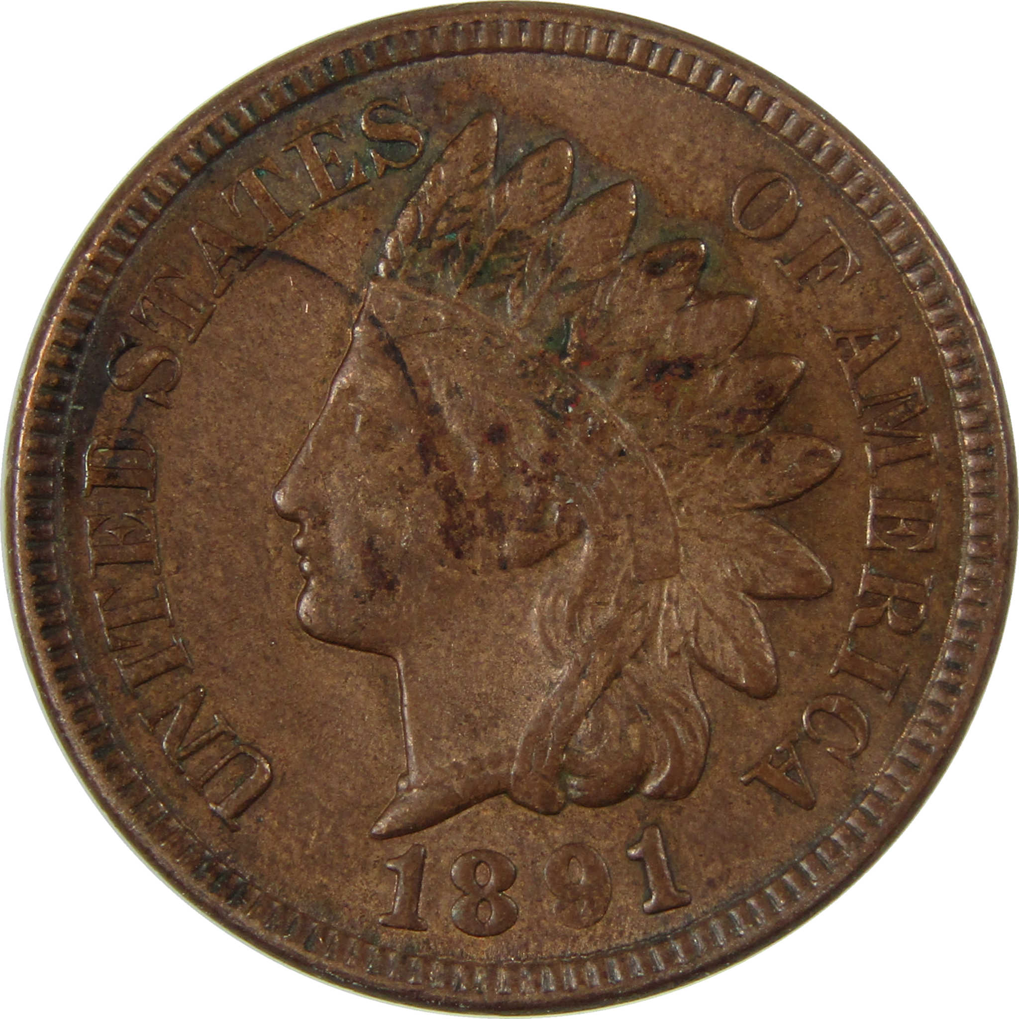 1891 Indian Head Cent AU About Uncirculated Penny 1c Coin SKU:I26936