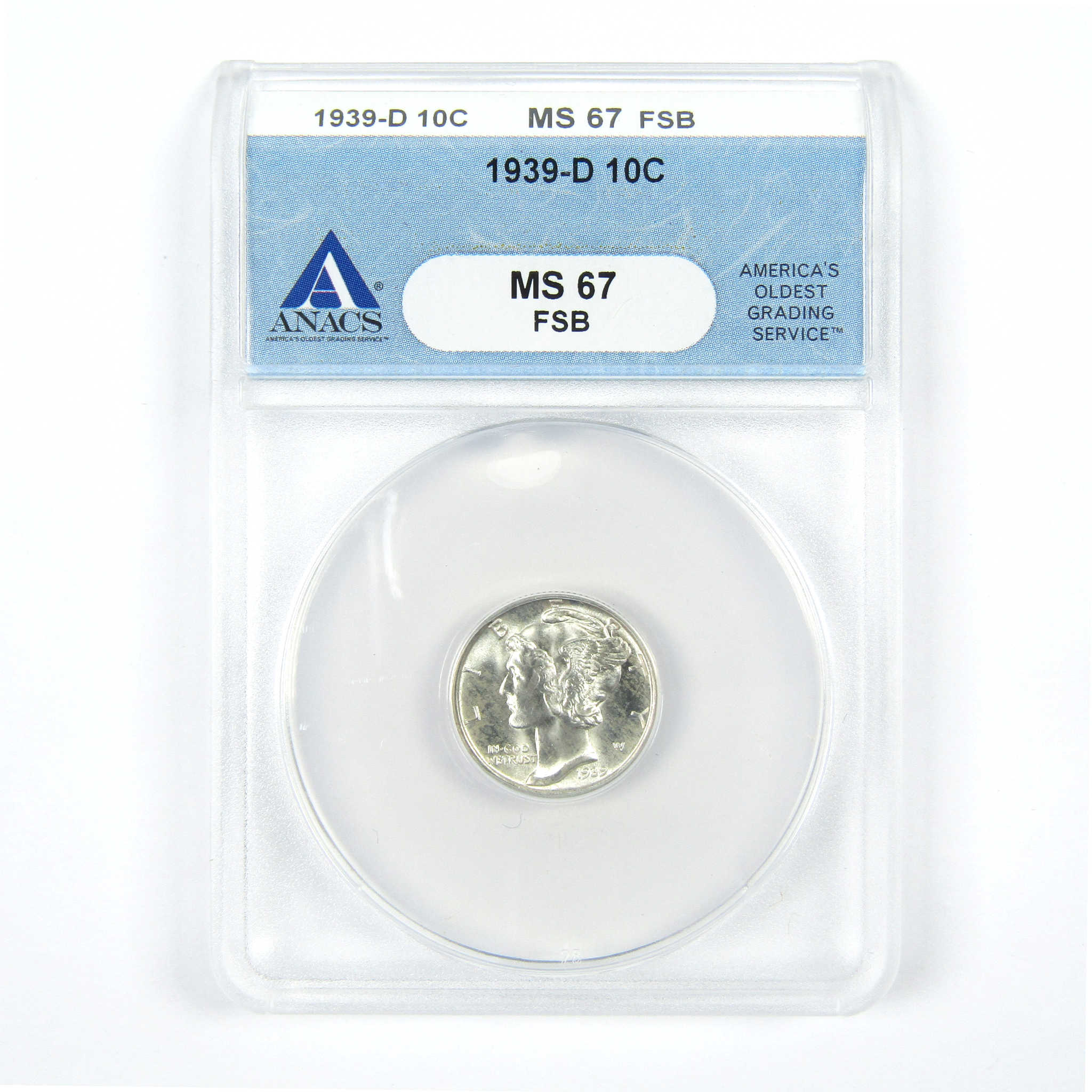 1939 D Mercury Dime MS 67 FSB ANACS Silver 10c Uncirculated SKU:I15006