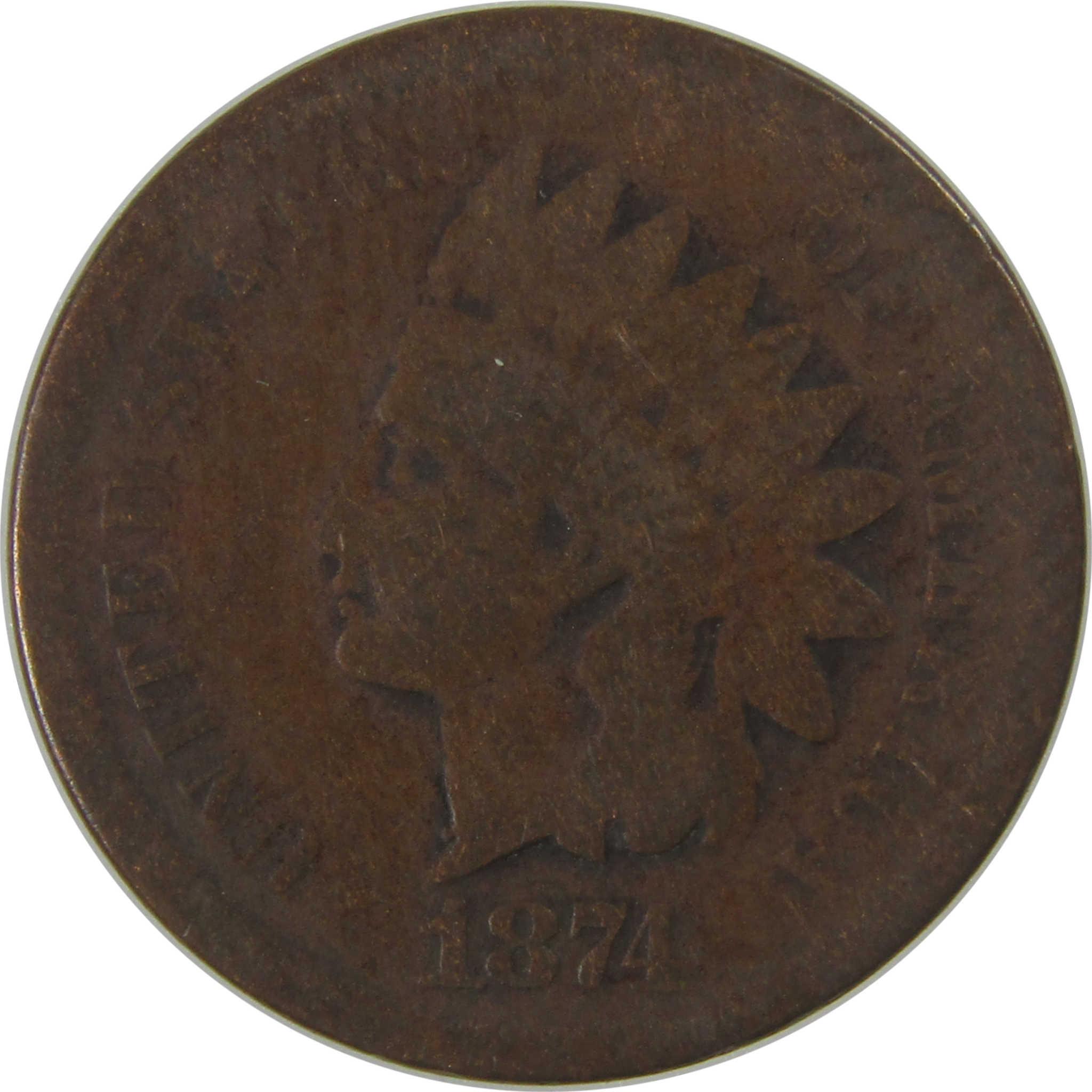 1874 Indian Head Cent G Good Penny 1c Coin SKU:I25303