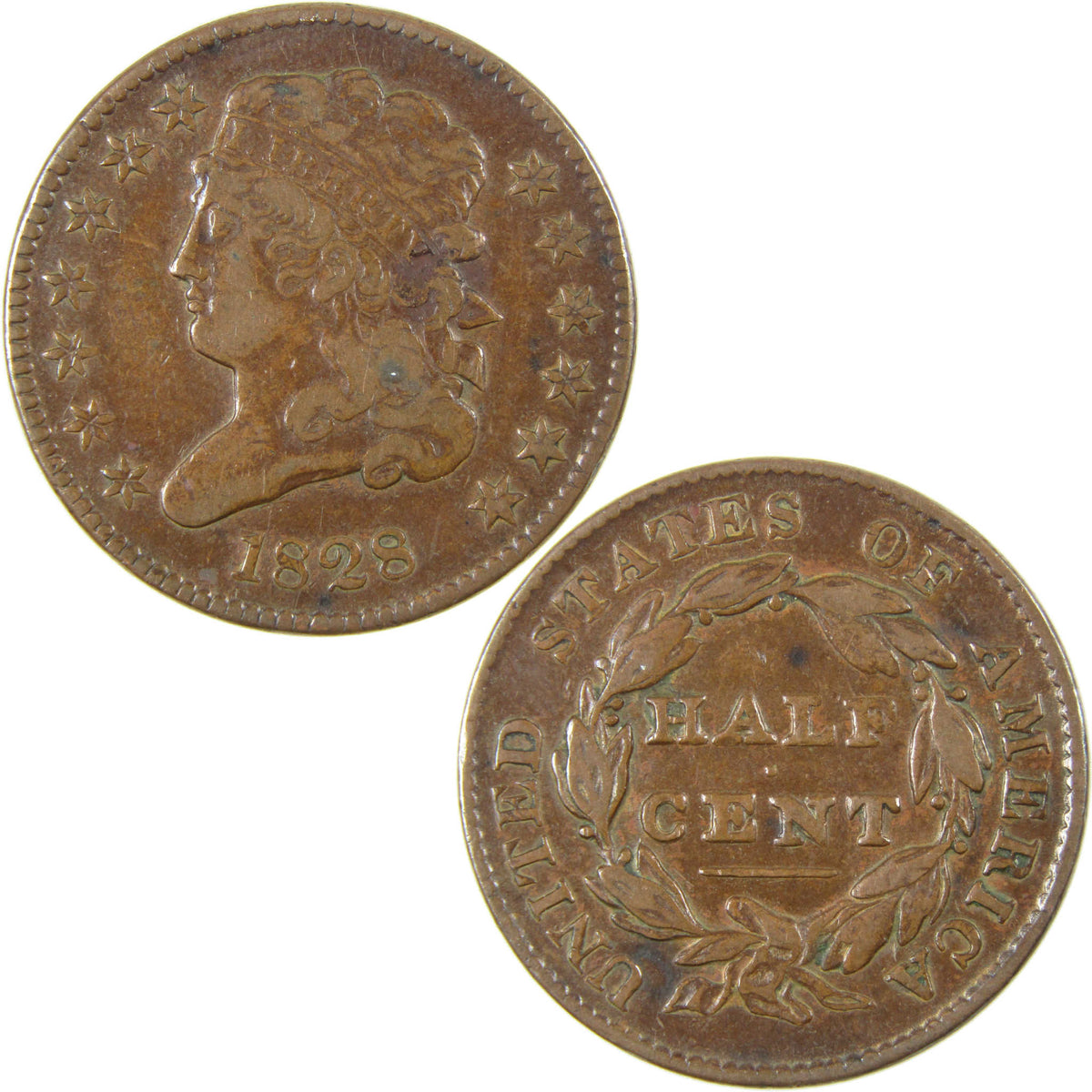 1828 13 Stars Classic Head Copper Half Cent VF Very Fine 1/2c Coin