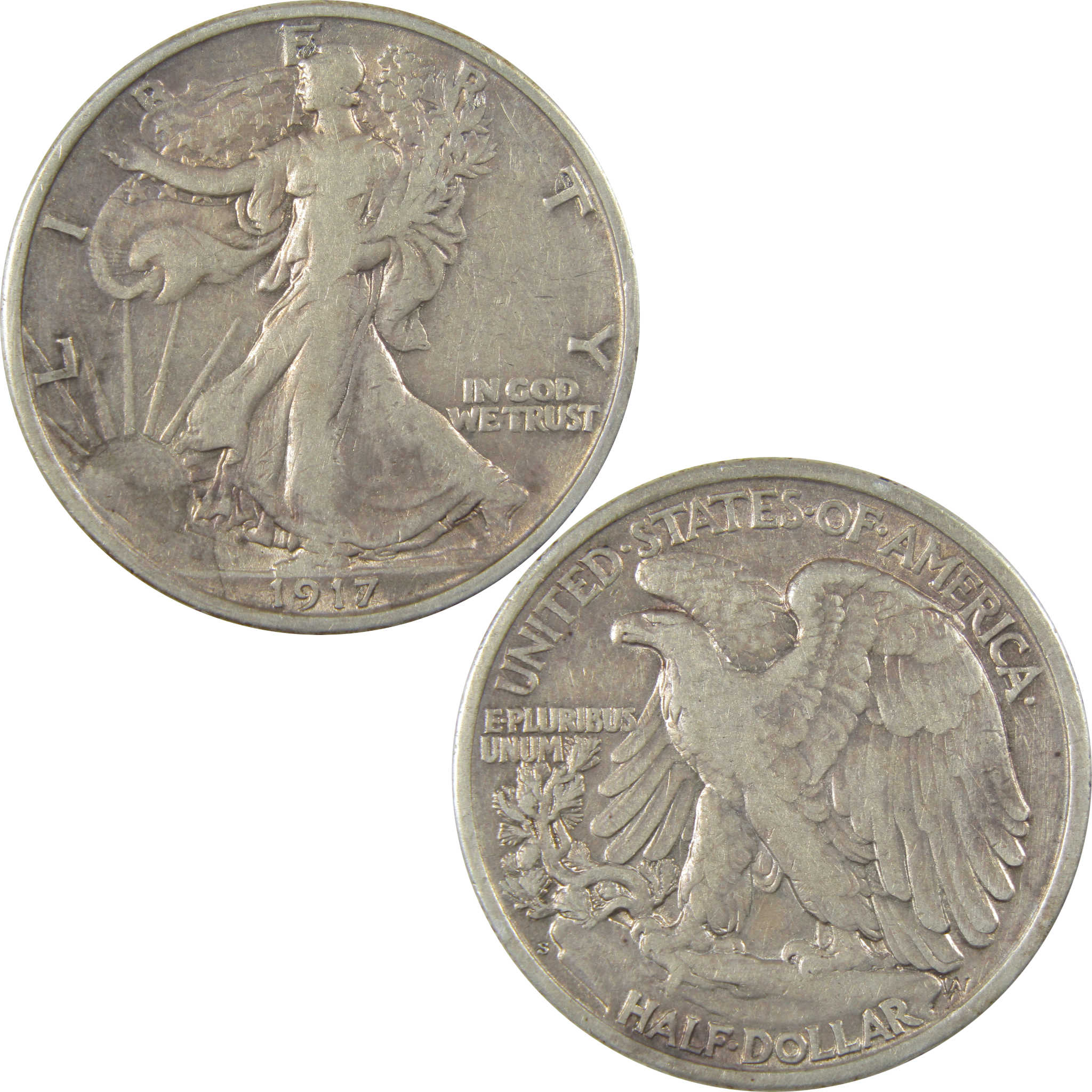 1917 S Reverse Liberty Walking Silver 50c F Fine Details SKU:I24124